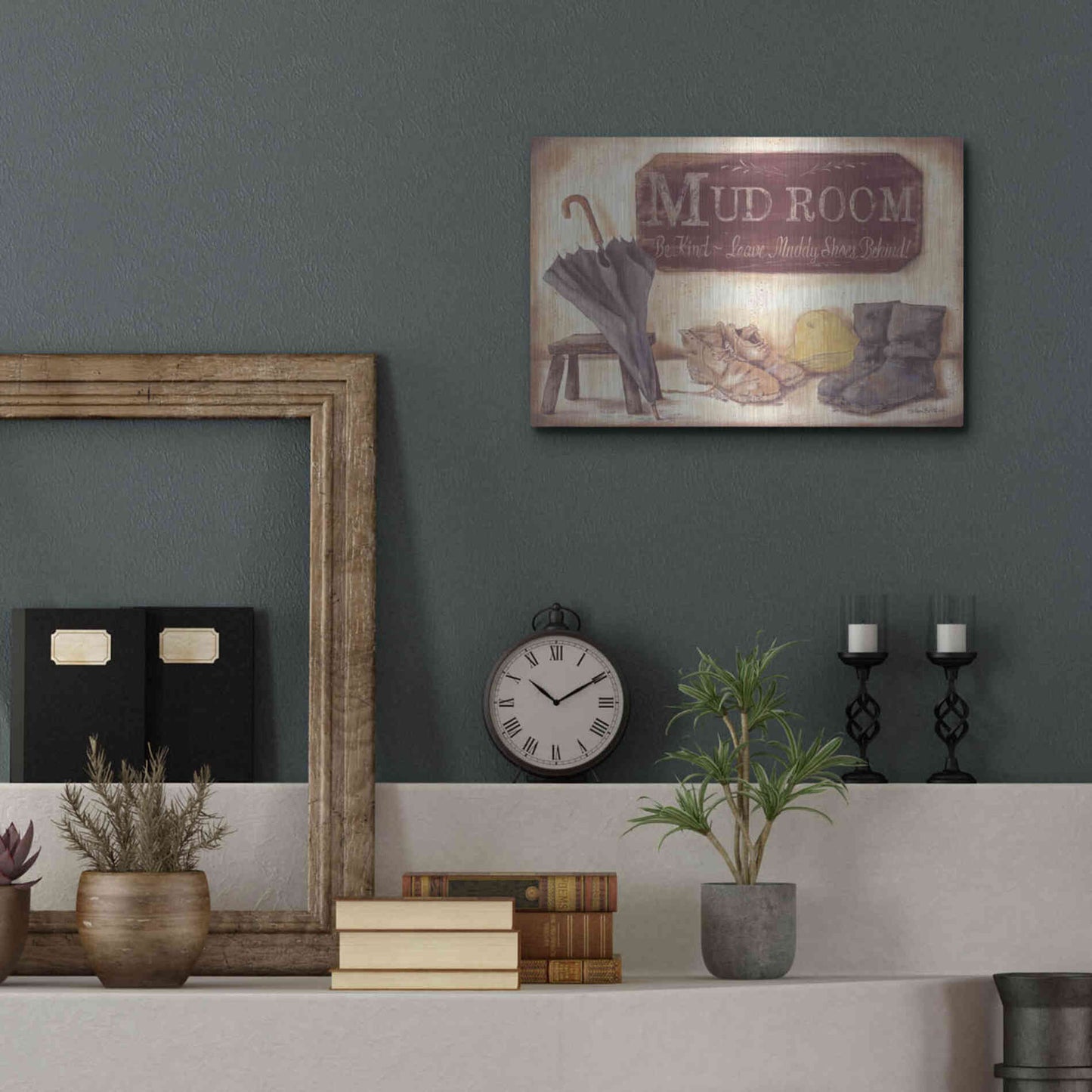 Luxe Metal Art 'Muddy Shoes' by Pam Britton, Metal Wall Art,16x12