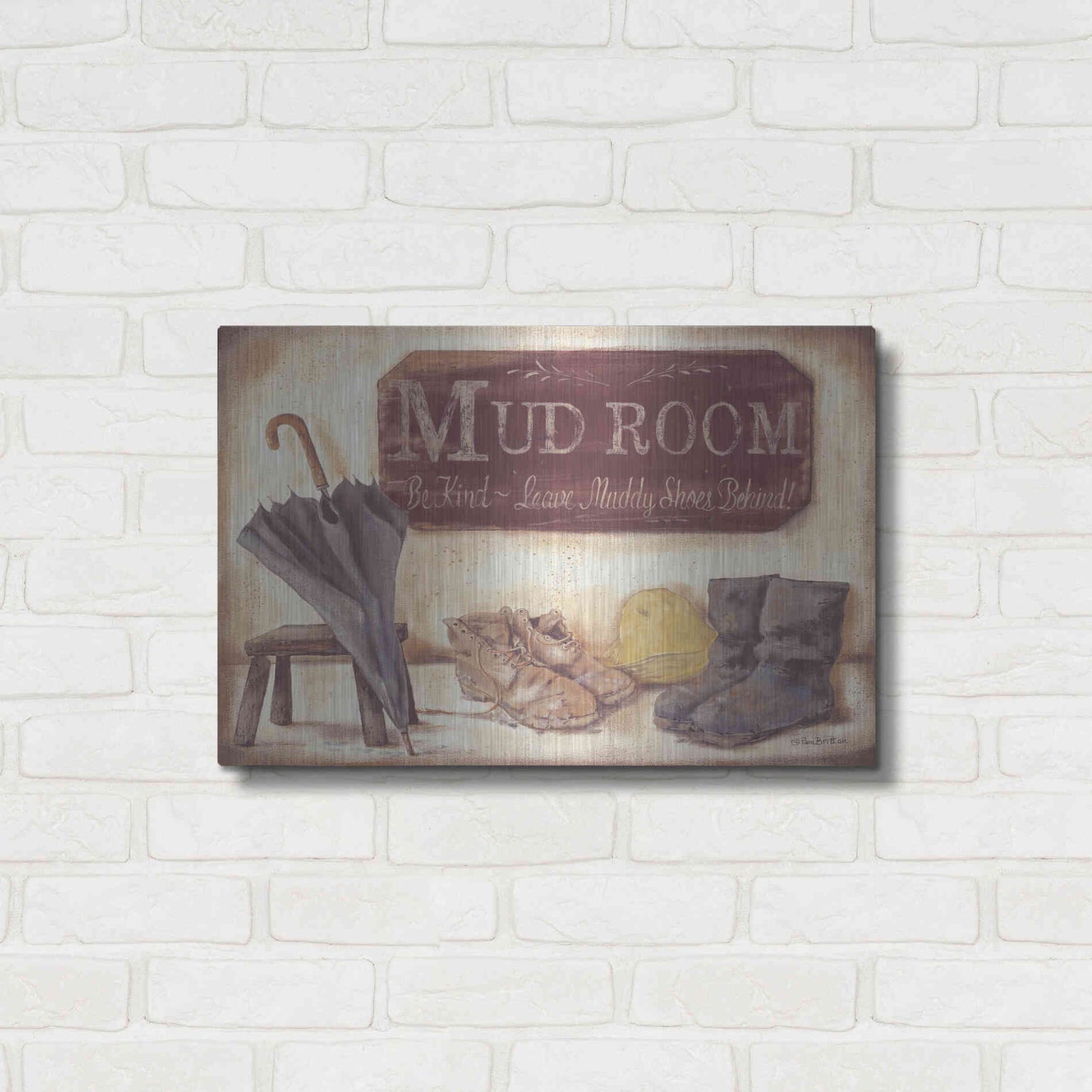 Luxe Metal Art 'Muddy Shoes' by Pam Britton, Metal Wall Art,24x16