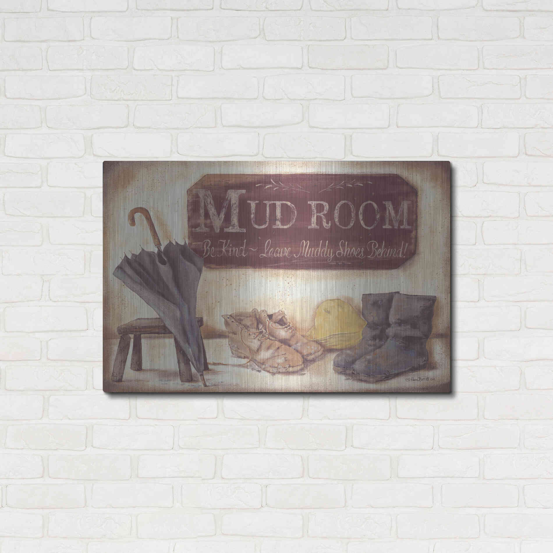 Luxe Metal Art 'Muddy Shoes' by Pam Britton, Metal Wall Art,36x24