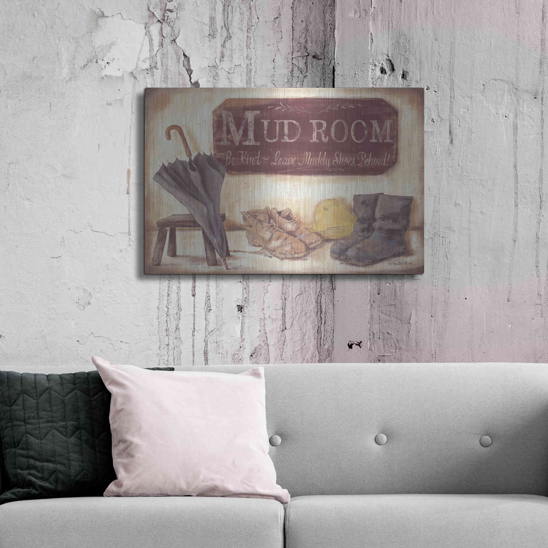 Luxe Metal Art 'Muddy Shoes' by Pam Britton, Metal Wall Art,36x24