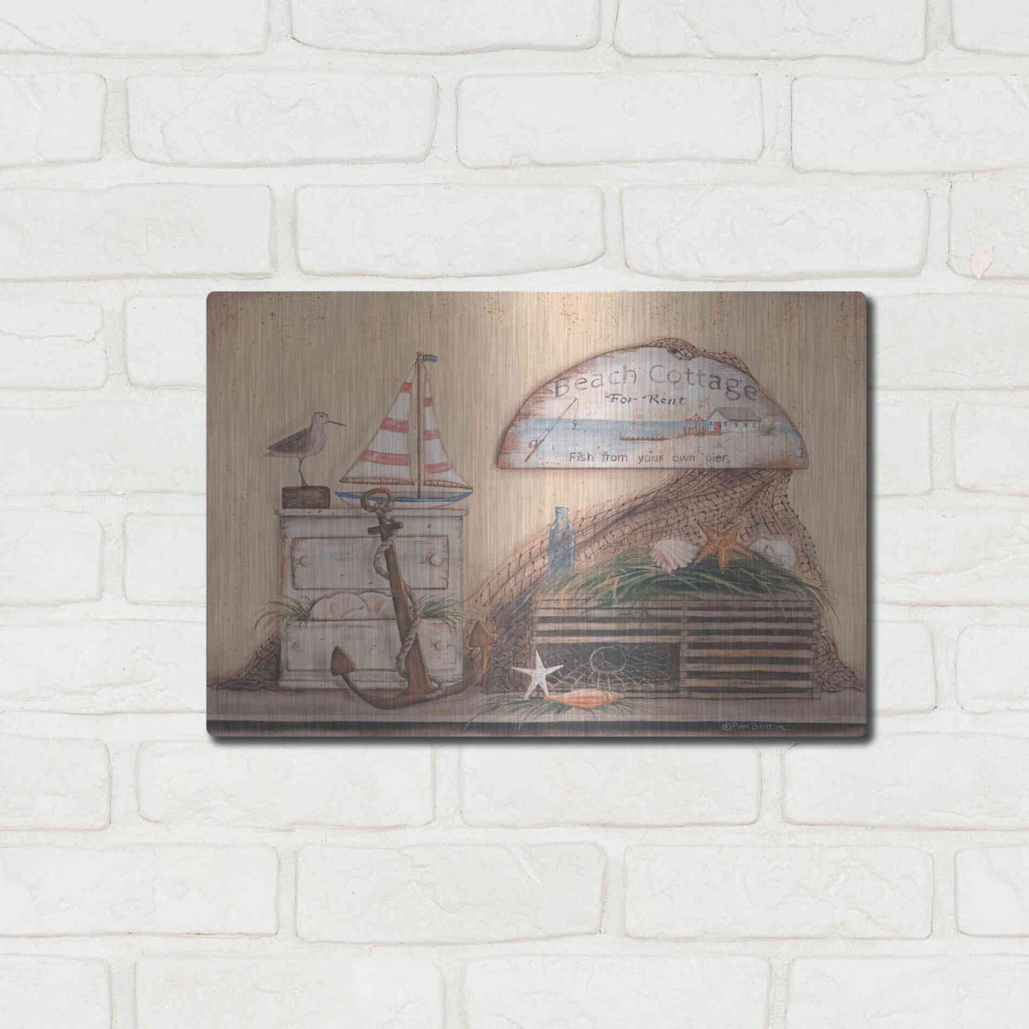 Luxe Metal Art 'Beach Cottage' by Pam Britton, Metal Wall Art,16x12