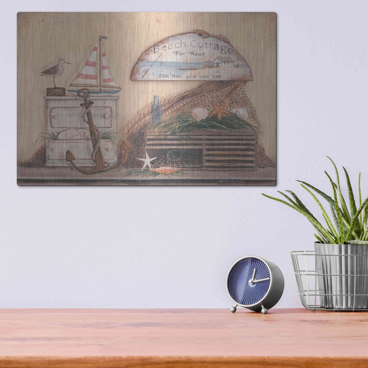 Luxe Metal Art 'Beach Cottage' by Pam Britton, Metal Wall Art,16x12