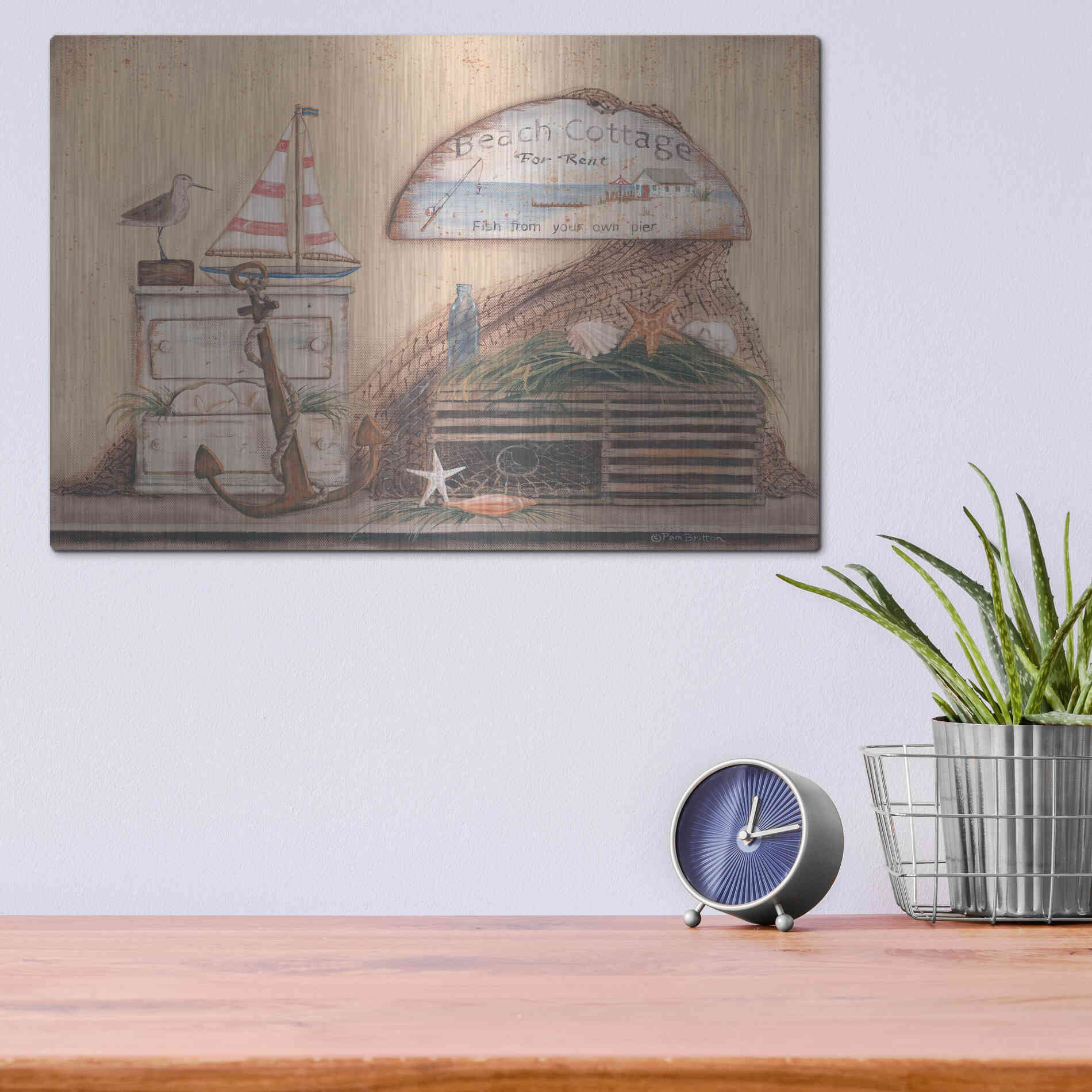 Luxe Metal Art 'Beach Cottage' by Pam Britton, Metal Wall Art,16x12