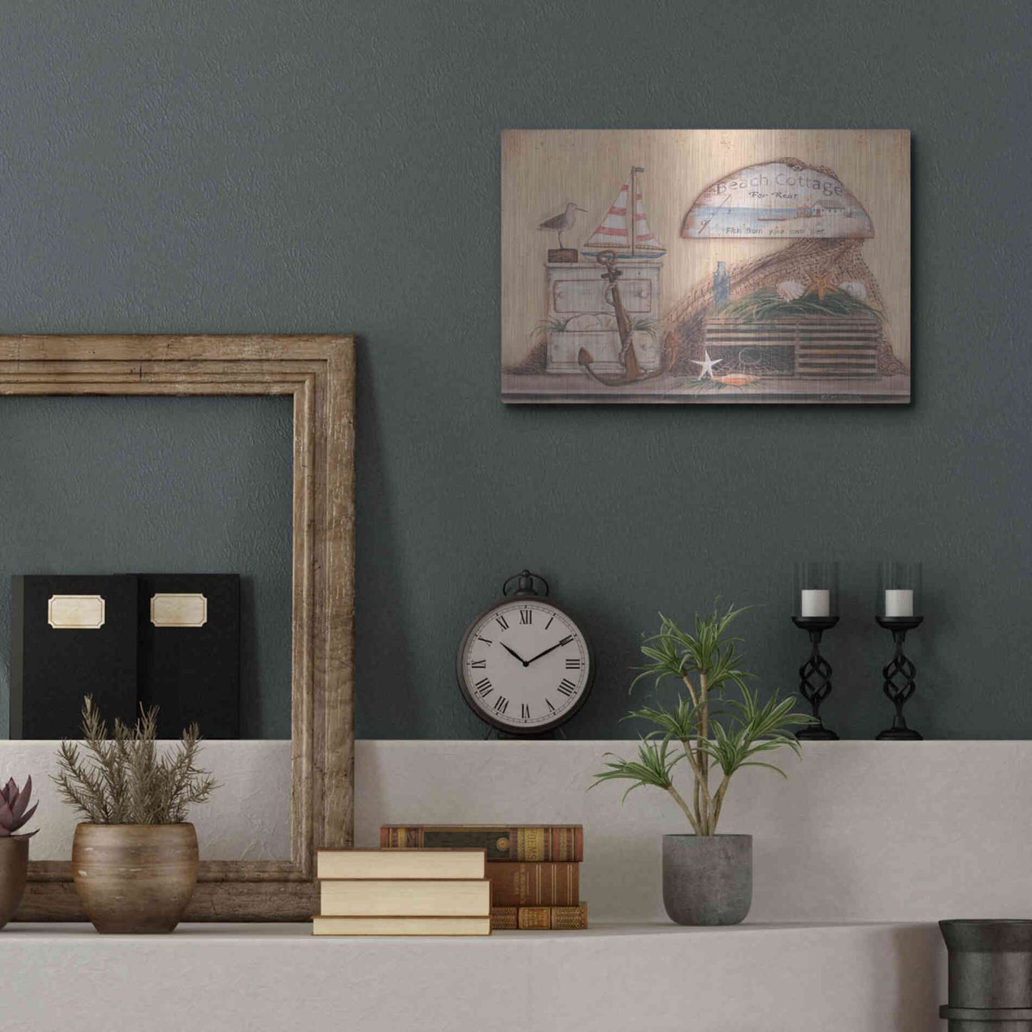 Luxe Metal Art 'Beach Cottage' by Pam Britton, Metal Wall Art,16x12