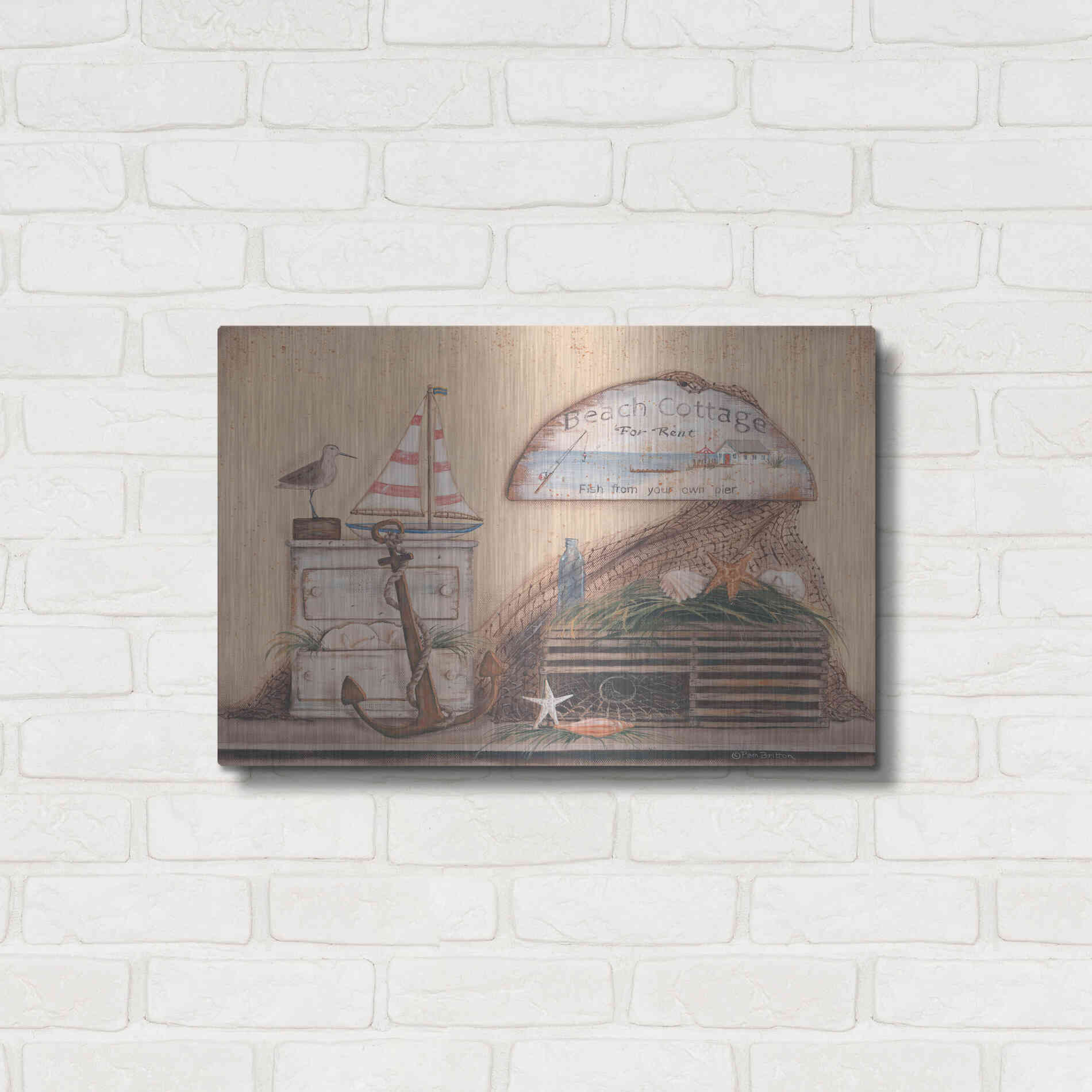 Luxe Metal Art 'Beach Cottage' by Pam Britton, Metal Wall Art,24x16