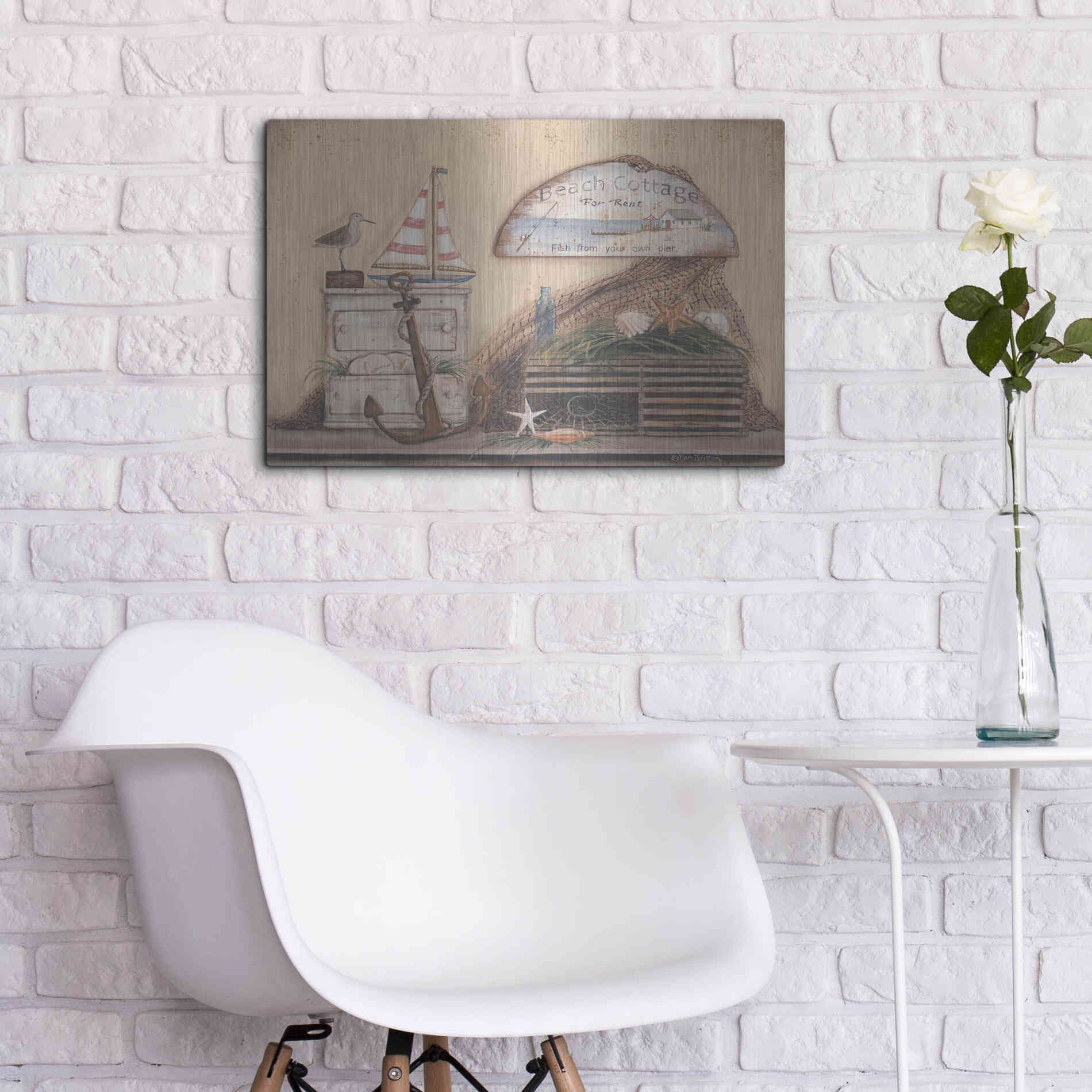 Luxe Metal Art 'Beach Cottage' by Pam Britton, Metal Wall Art,24x16