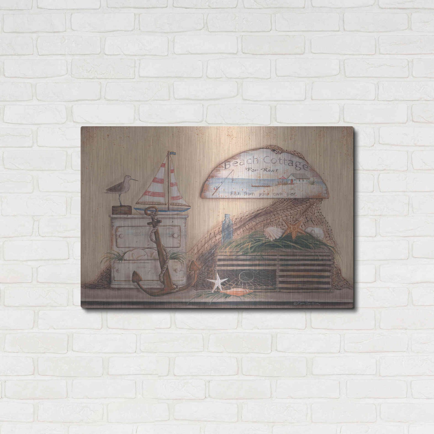 Luxe Metal Art 'Beach Cottage' by Pam Britton, Metal Wall Art,36x24