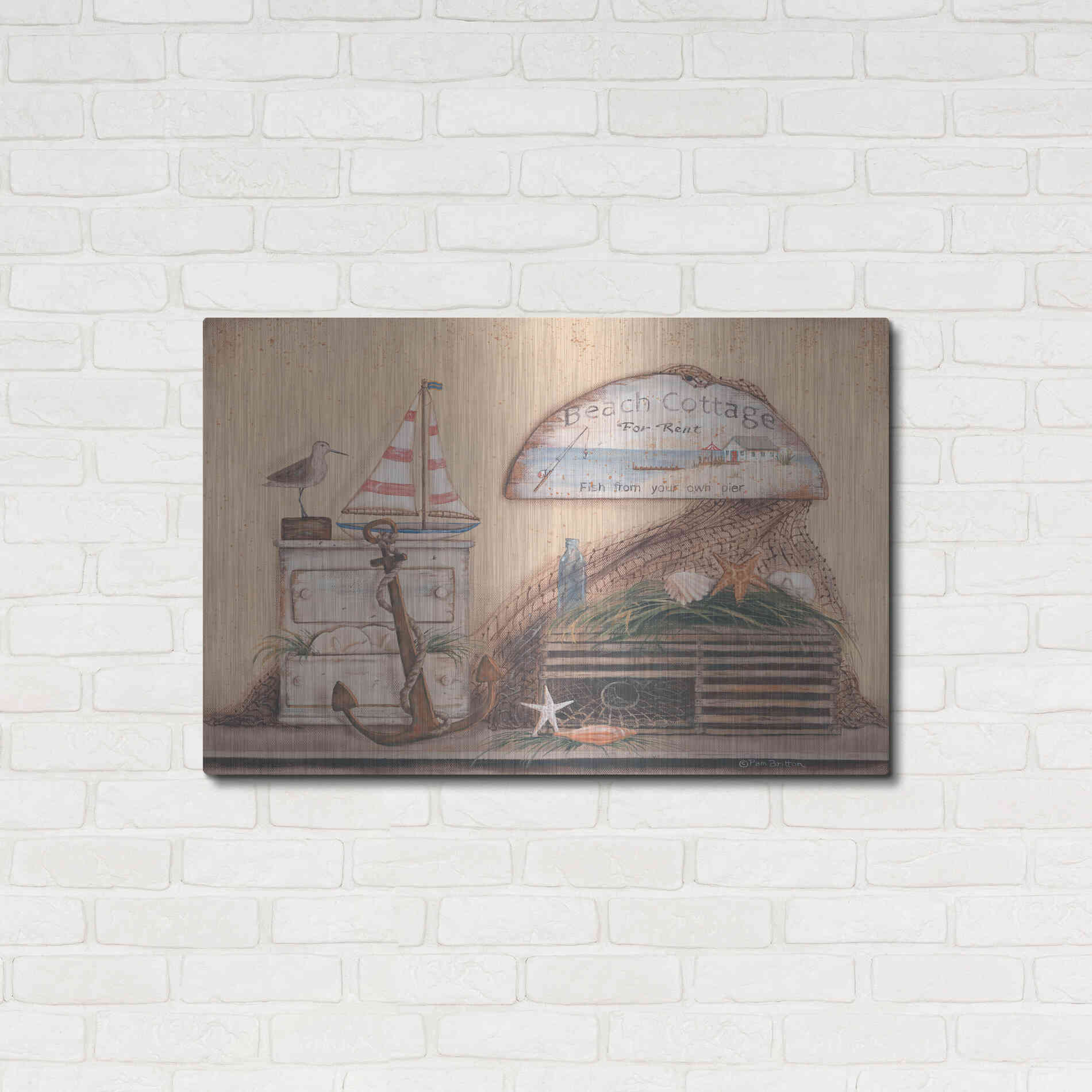 Luxe Metal Art 'Beach Cottage' by Pam Britton, Metal Wall Art,36x24