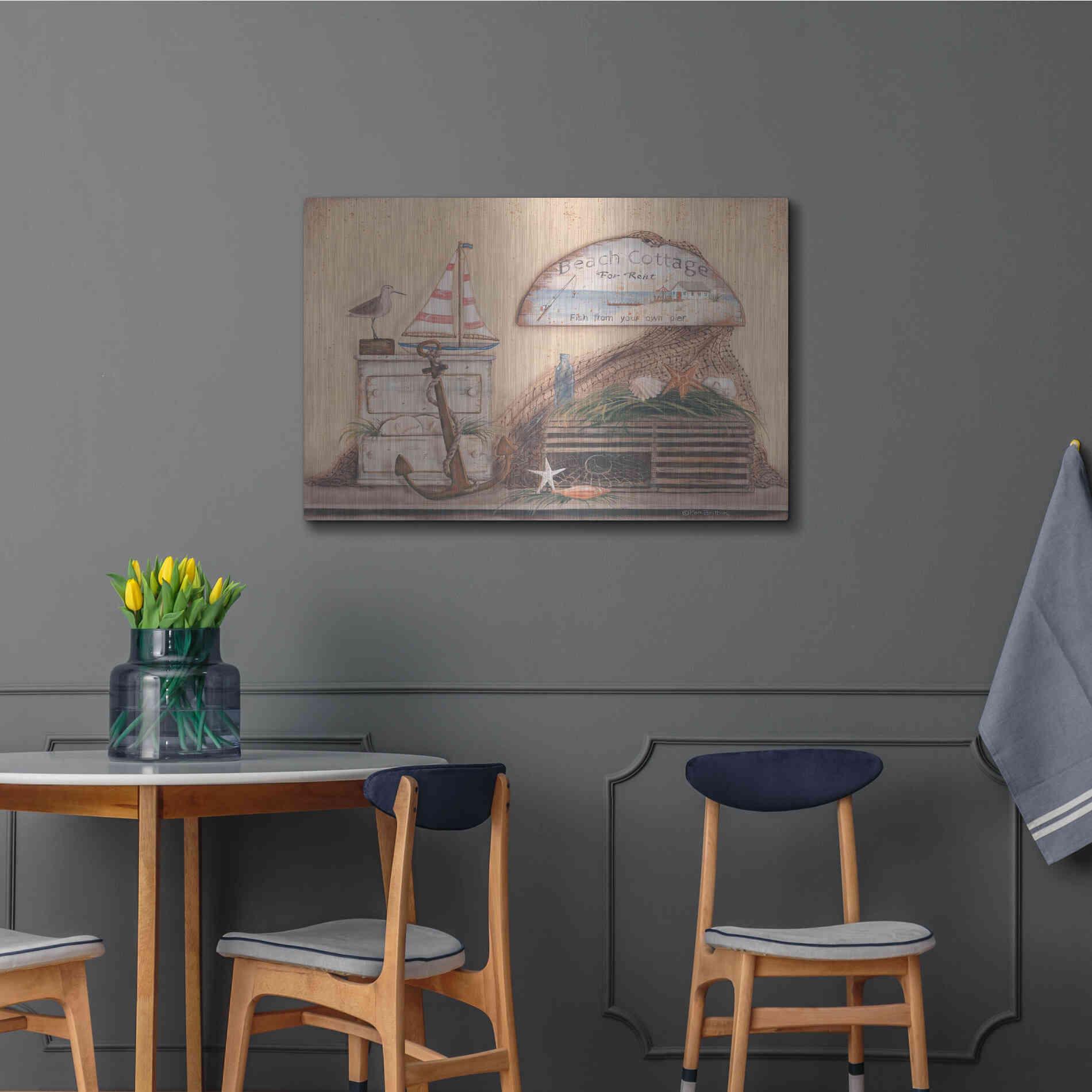 Luxe Metal Art 'Beach Cottage' by Pam Britton, Metal Wall Art,36x24