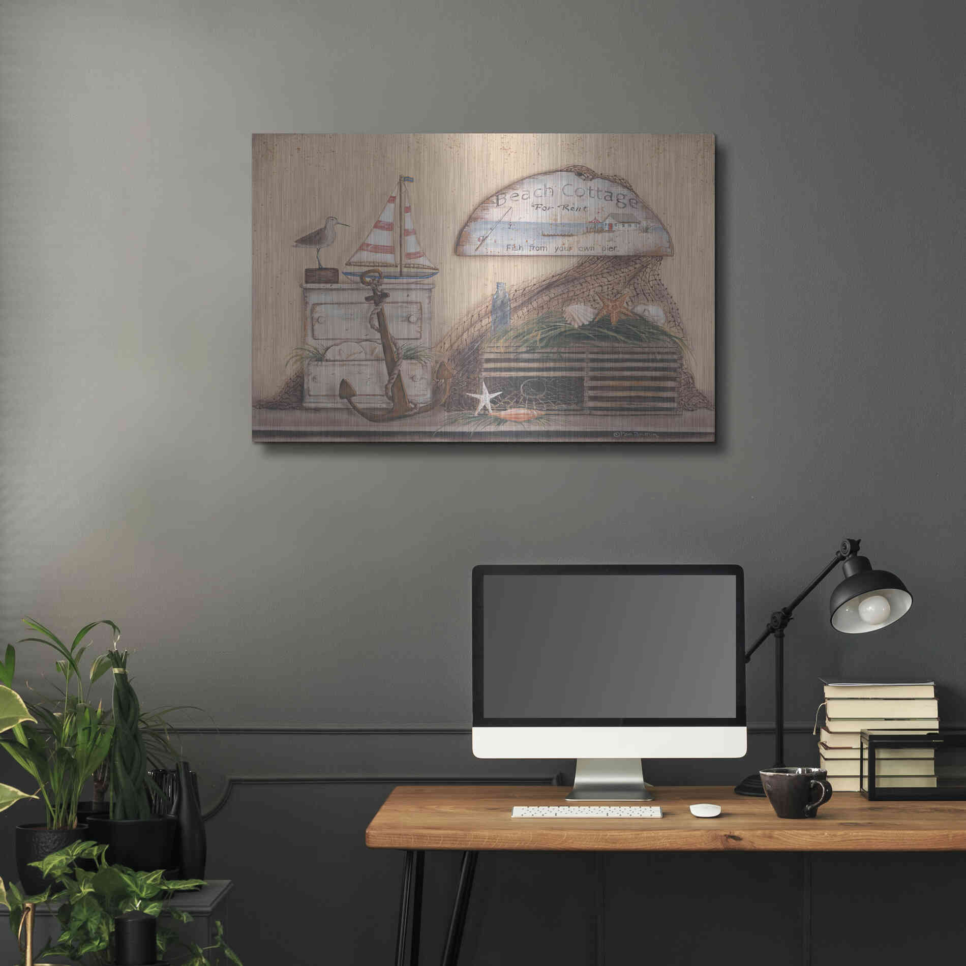 Luxe Metal Art 'Beach Cottage' by Pam Britton, Metal Wall Art,36x24