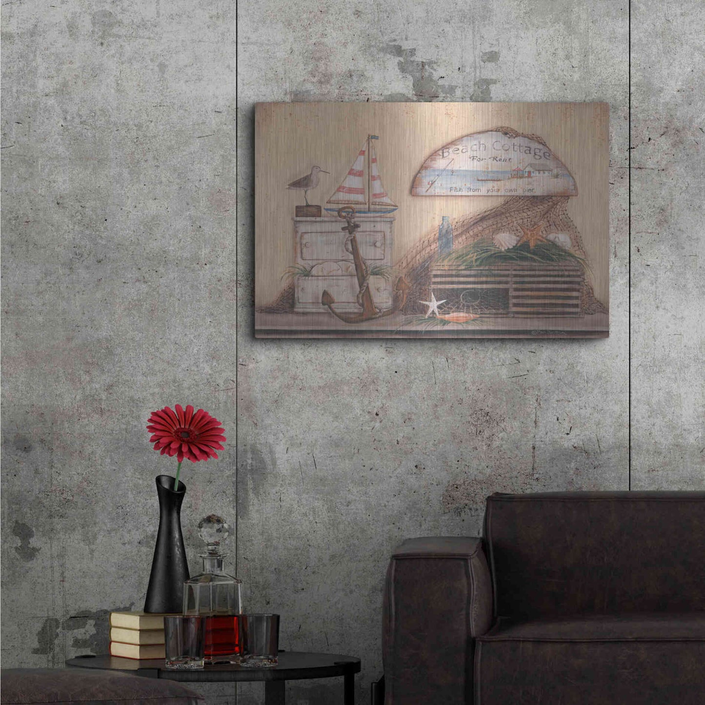 Luxe Metal Art 'Beach Cottage' by Pam Britton, Metal Wall Art,36x24