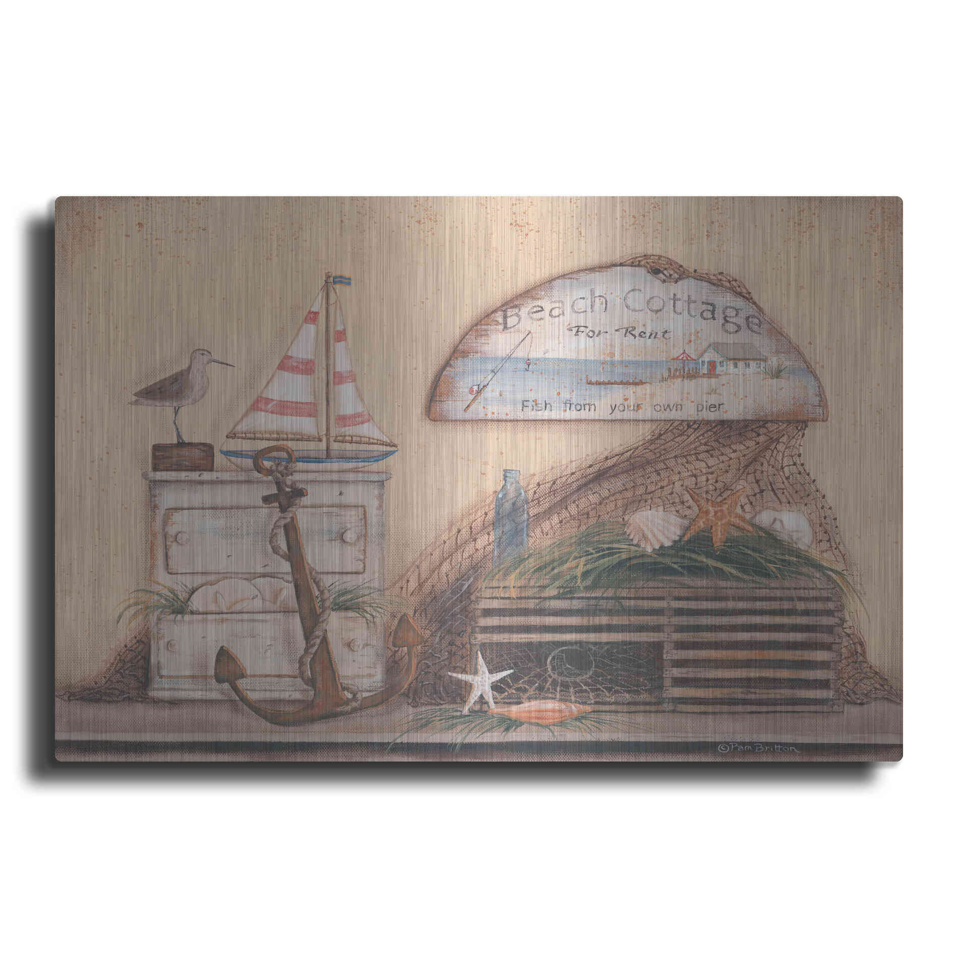 Luxe Metal Art 'Beach Cottage' by Pam Britton, Metal Wall Art