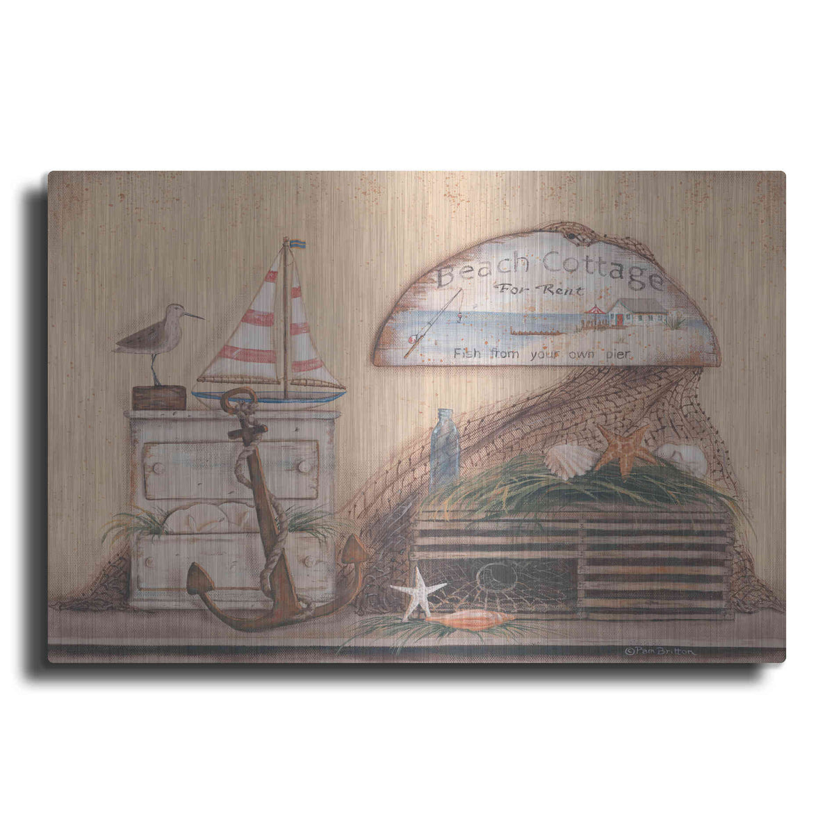 Luxe Metal Art 'Beach Cottage' by Pam Britton, Metal Wall Art