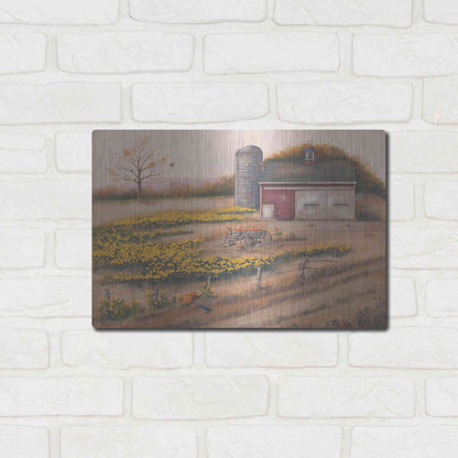 Luxe Metal Art 'Barn & Sunflowers I' by Pam Britton, Metal Wall Art,16x12