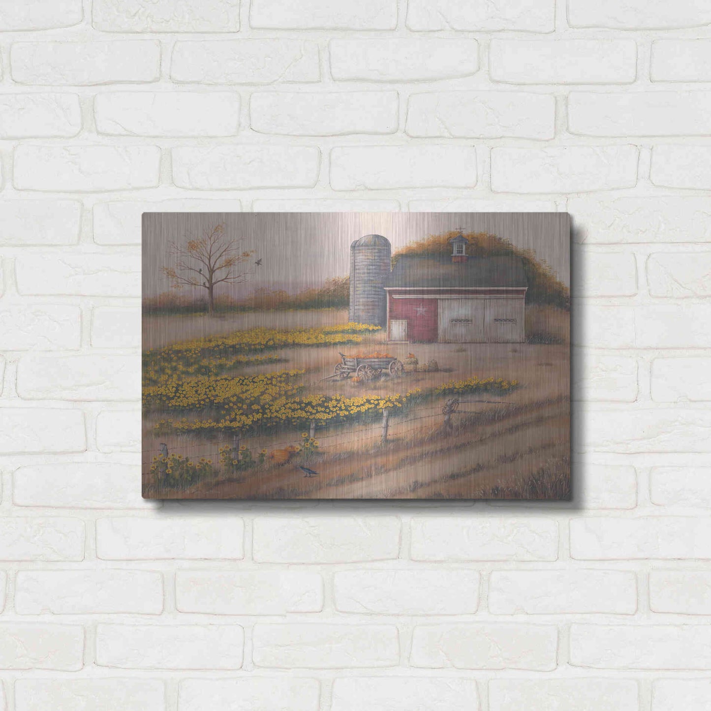 Luxe Metal Art 'Barn & Sunflowers I' by Pam Britton, Metal Wall Art,24x16