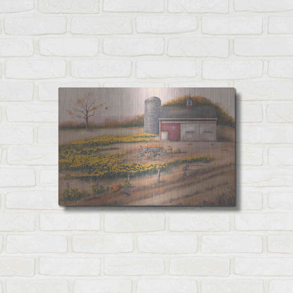 Luxe Metal Art 'Barn & Sunflowers I' by Pam Britton, Metal Wall Art,24x16