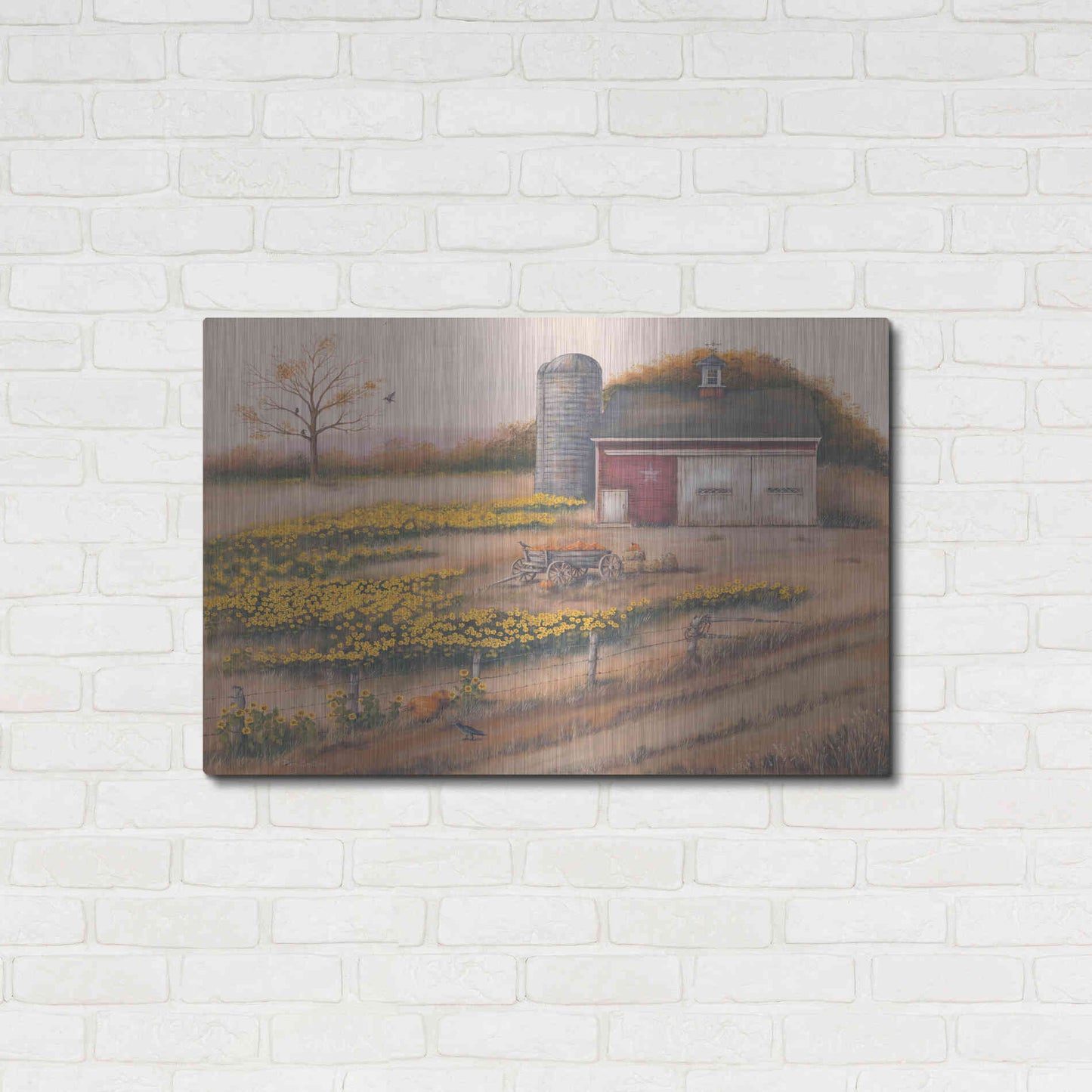 Luxe Metal Art 'Barn & Sunflowers I' by Pam Britton, Metal Wall Art,36x24