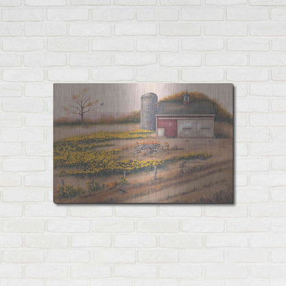 Luxe Metal Art 'Barn & Sunflowers I' by Pam Britton, Metal Wall Art,36x24