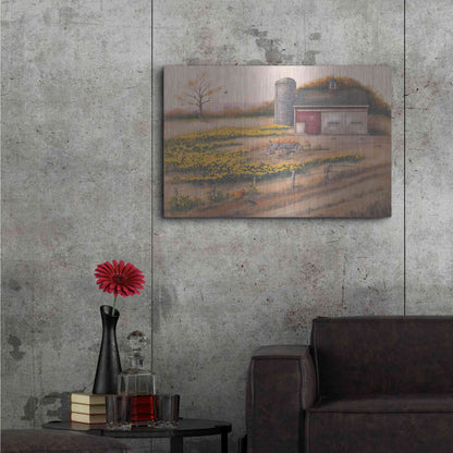 Luxe Metal Art 'Barn & Sunflowers I' by Pam Britton, Metal Wall Art,36x24