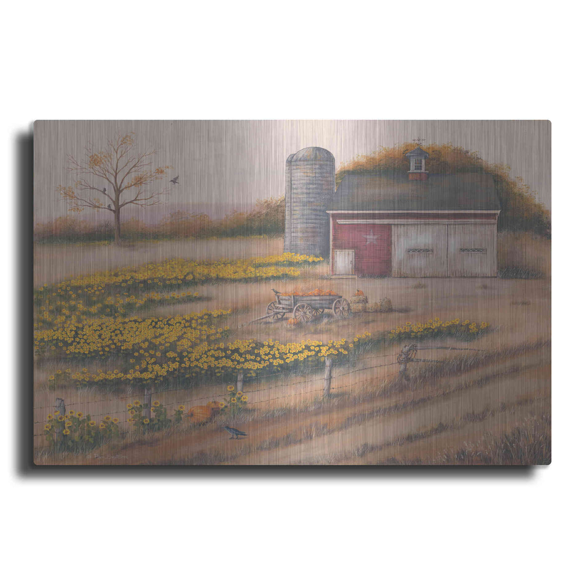 Luxe Metal Art 'Barn & Sunflowers I' by Pam Britton, Metal Wall Art