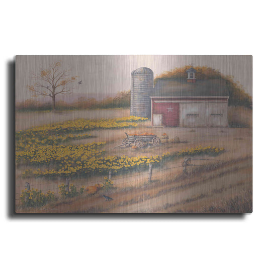 Luxe Metal Art 'Barn & Sunflowers I' by Pam Britton, Metal Wall Art