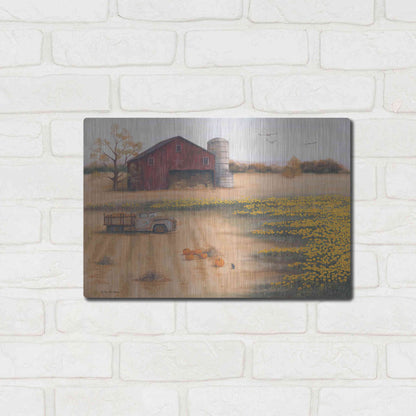 Luxe Metal Art 'Barn & Sunflowers II' by Pam Britton, Metal Wall Art,16x12