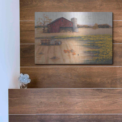 Luxe Metal Art 'Barn & Sunflowers II' by Pam Britton, Metal Wall Art,16x12