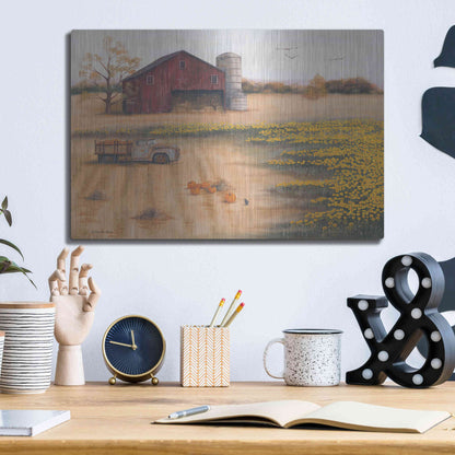 Luxe Metal Art 'Barn & Sunflowers II' by Pam Britton, Metal Wall Art,16x12
