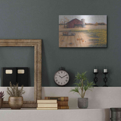 Luxe Metal Art 'Barn & Sunflowers II' by Pam Britton, Metal Wall Art,16x12