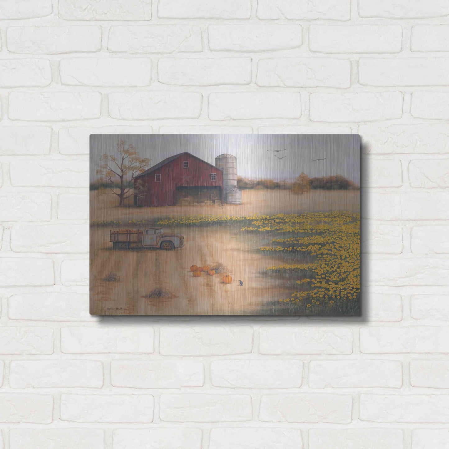 Luxe Metal Art 'Barn & Sunflowers II' by Pam Britton, Metal Wall Art,24x16