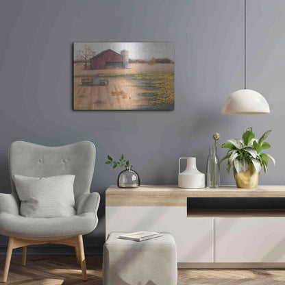 Luxe Metal Art 'Barn & Sunflowers II' by Pam Britton, Metal Wall Art,24x16