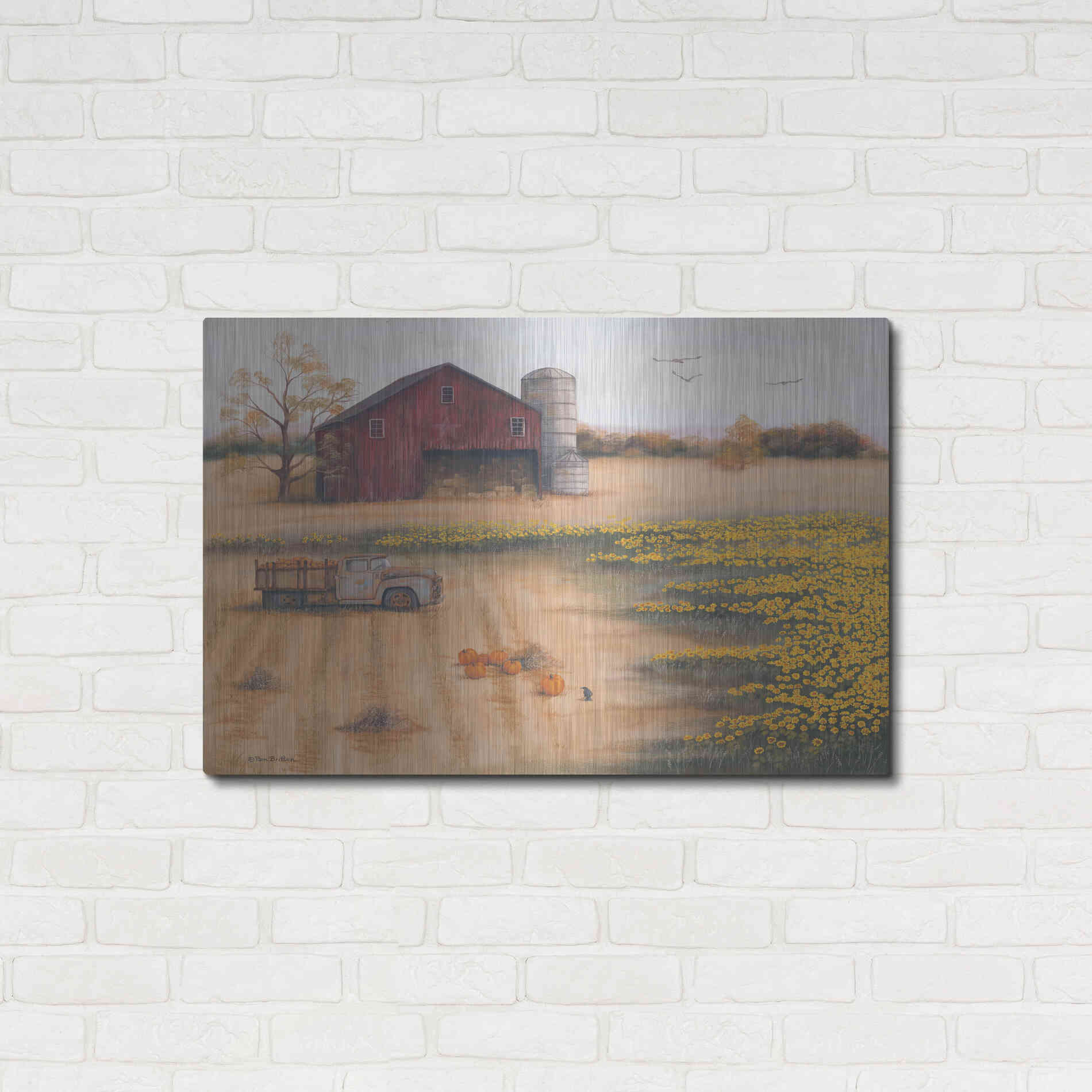 Luxe Metal Art 'Barn & Sunflowers II' by Pam Britton, Metal Wall Art,36x24