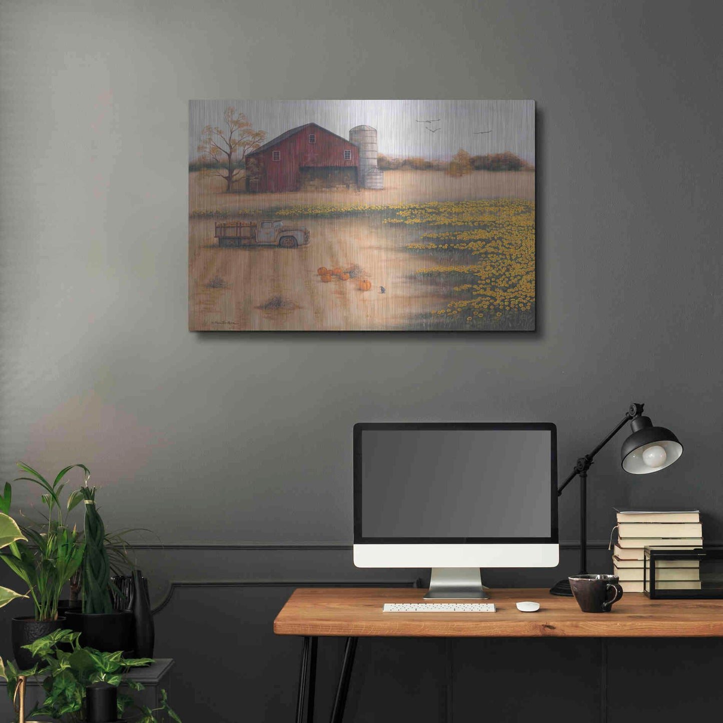 Luxe Metal Art 'Barn & Sunflowers II' by Pam Britton, Metal Wall Art,36x24