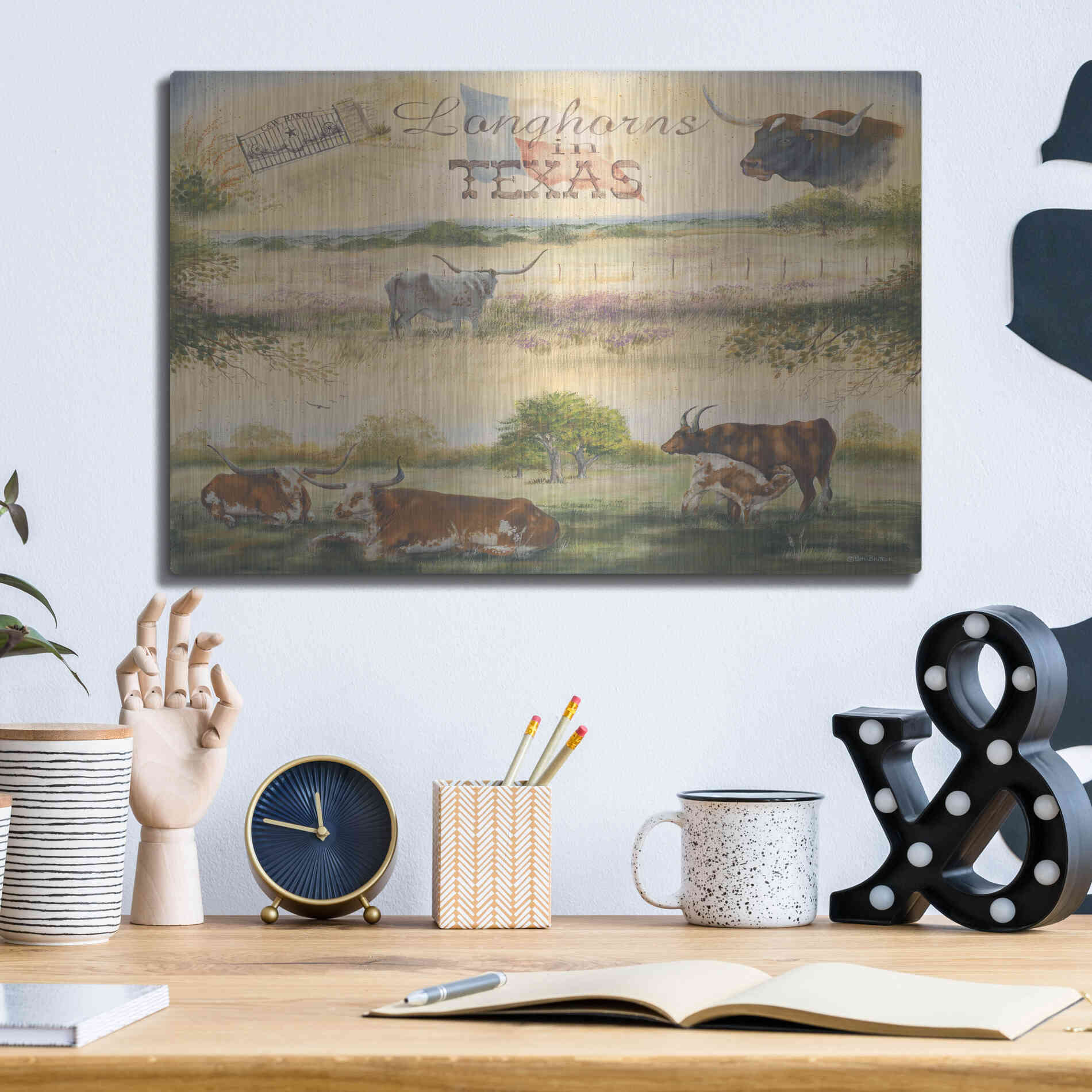 Luxe Metal Art 'Texas Collision V' by Pam Britton, Metal Wall Art,16x12