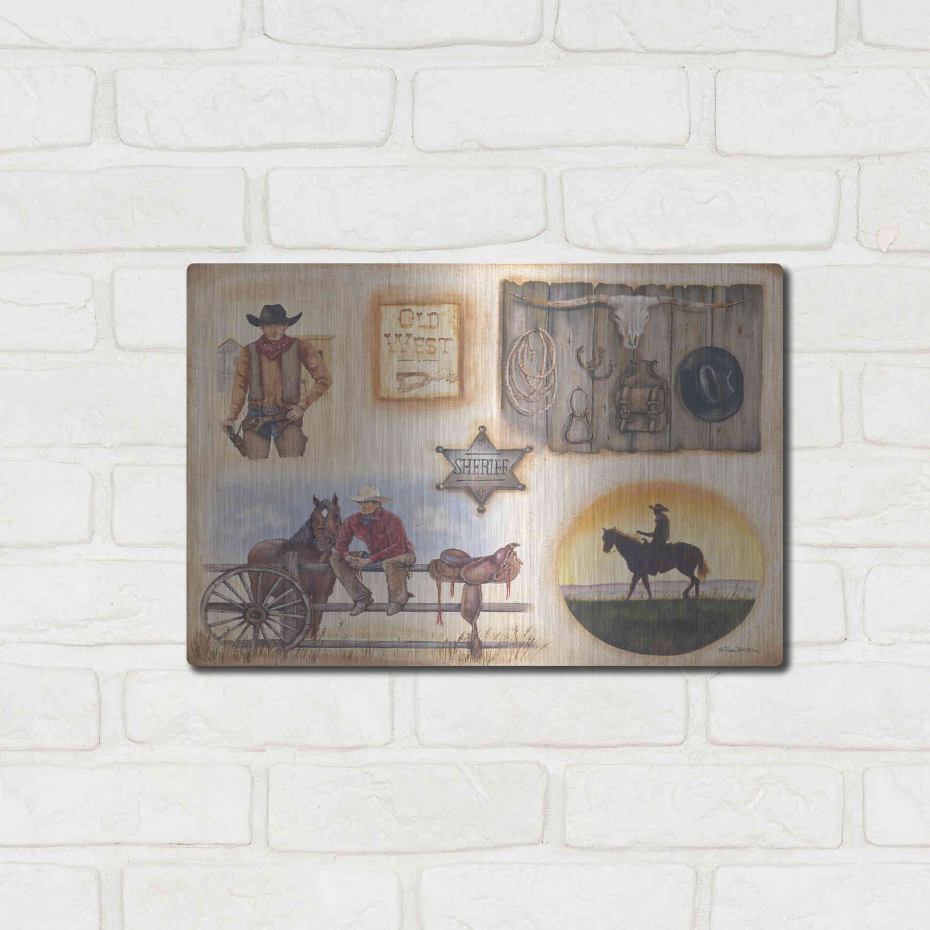 Luxe Metal Art 'Western I' by Pam Britton, Metal Wall Art,16x12