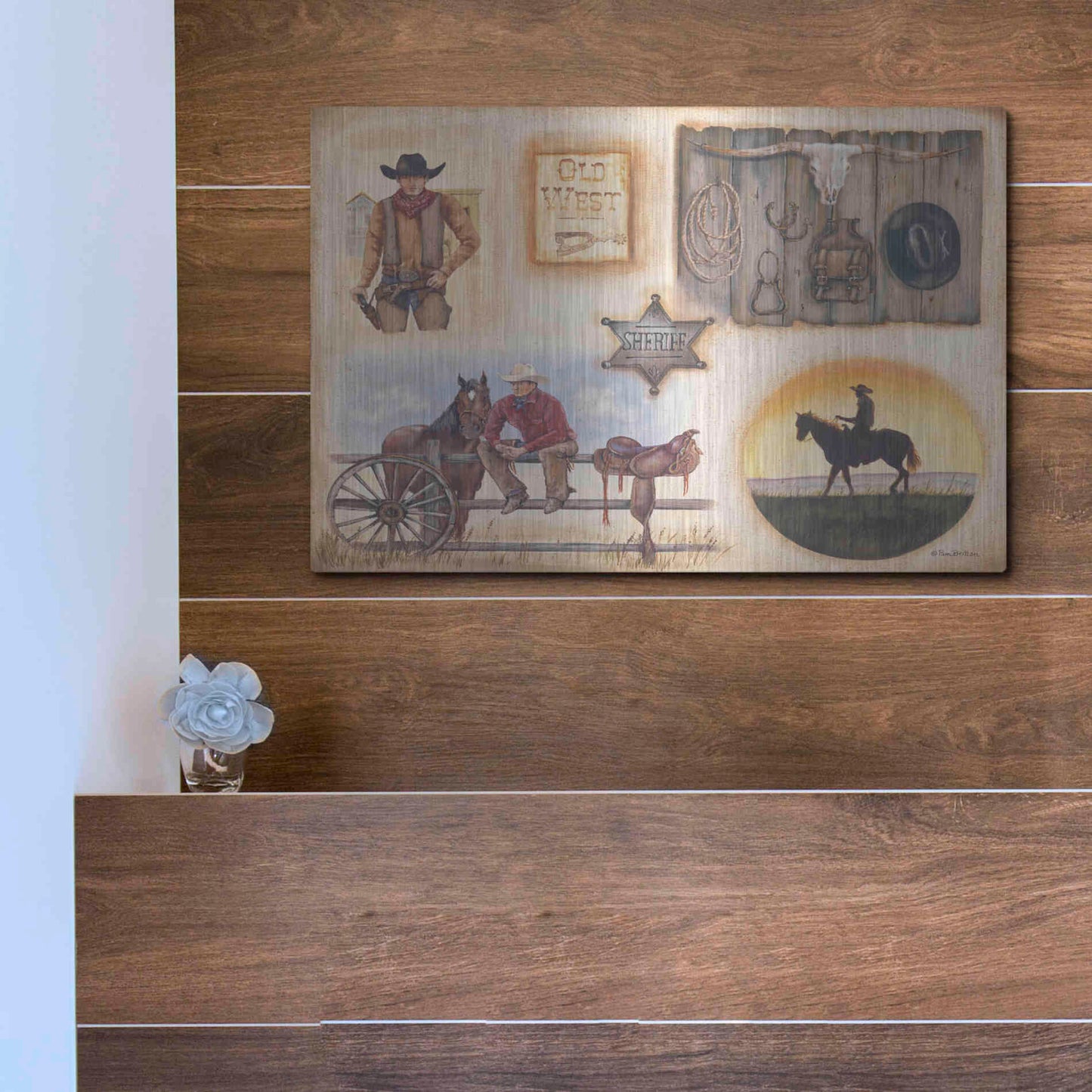 Luxe Metal Art 'Western I' by Pam Britton, Metal Wall Art,16x12