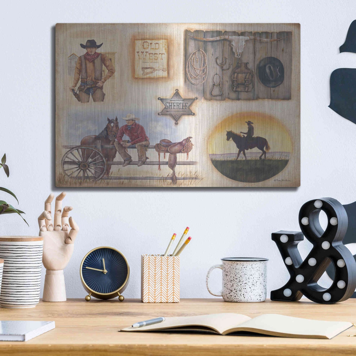 Luxe Metal Art 'Western I' by Pam Britton, Metal Wall Art,16x12