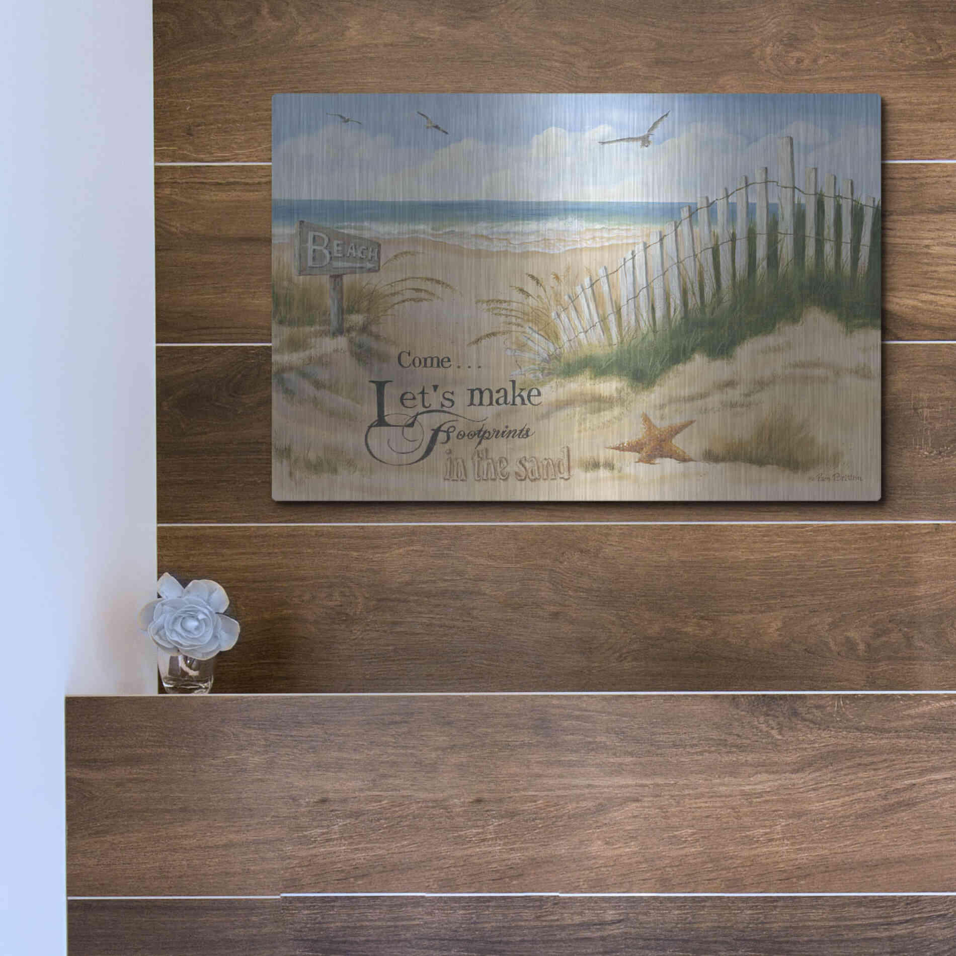 Luxe Metal Art 'Footprints' by Pam Britton, Metal Wall Art,16x12