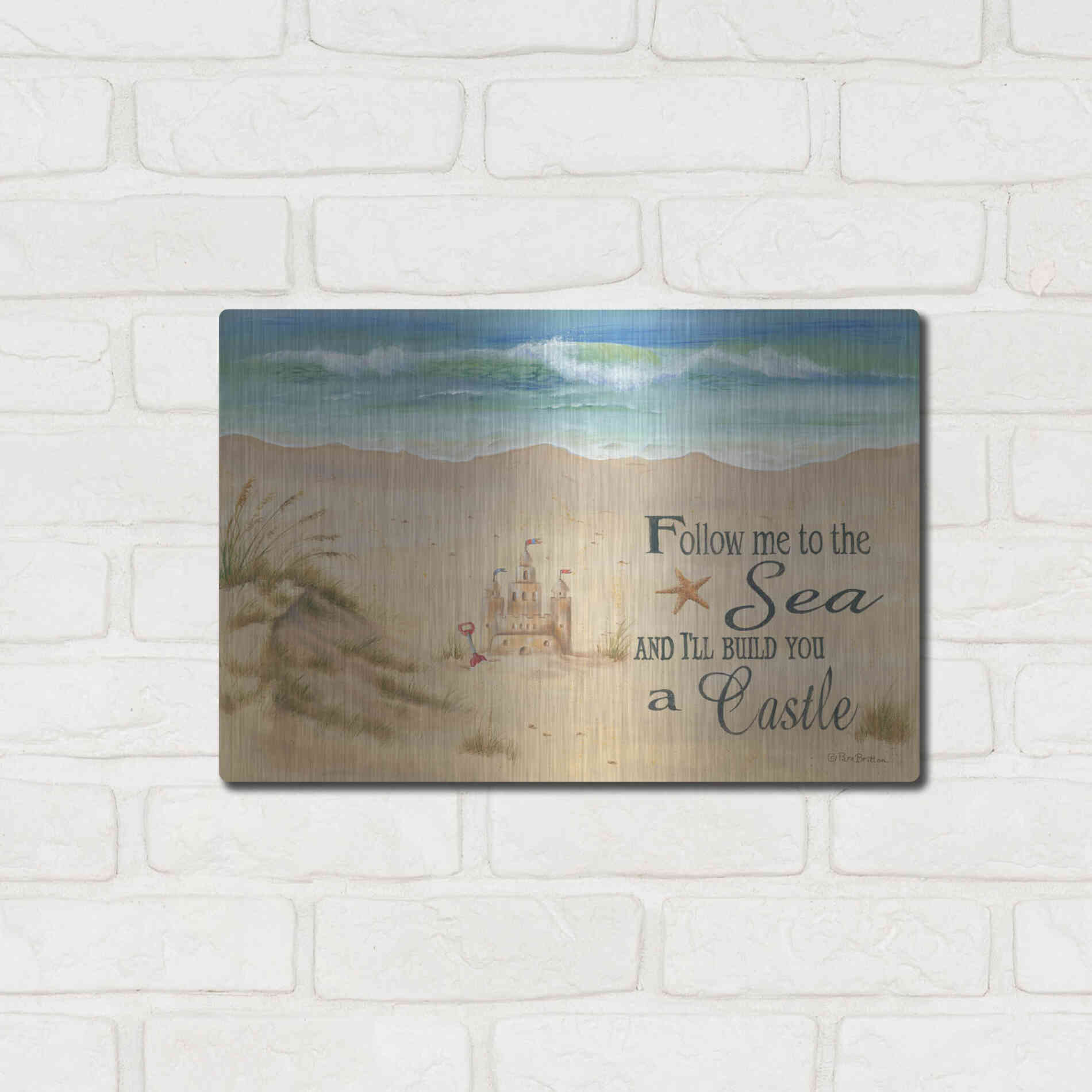 Luxe Metal Art 'Sandcastle' by Pam Britton, Metal Wall Art,16x12