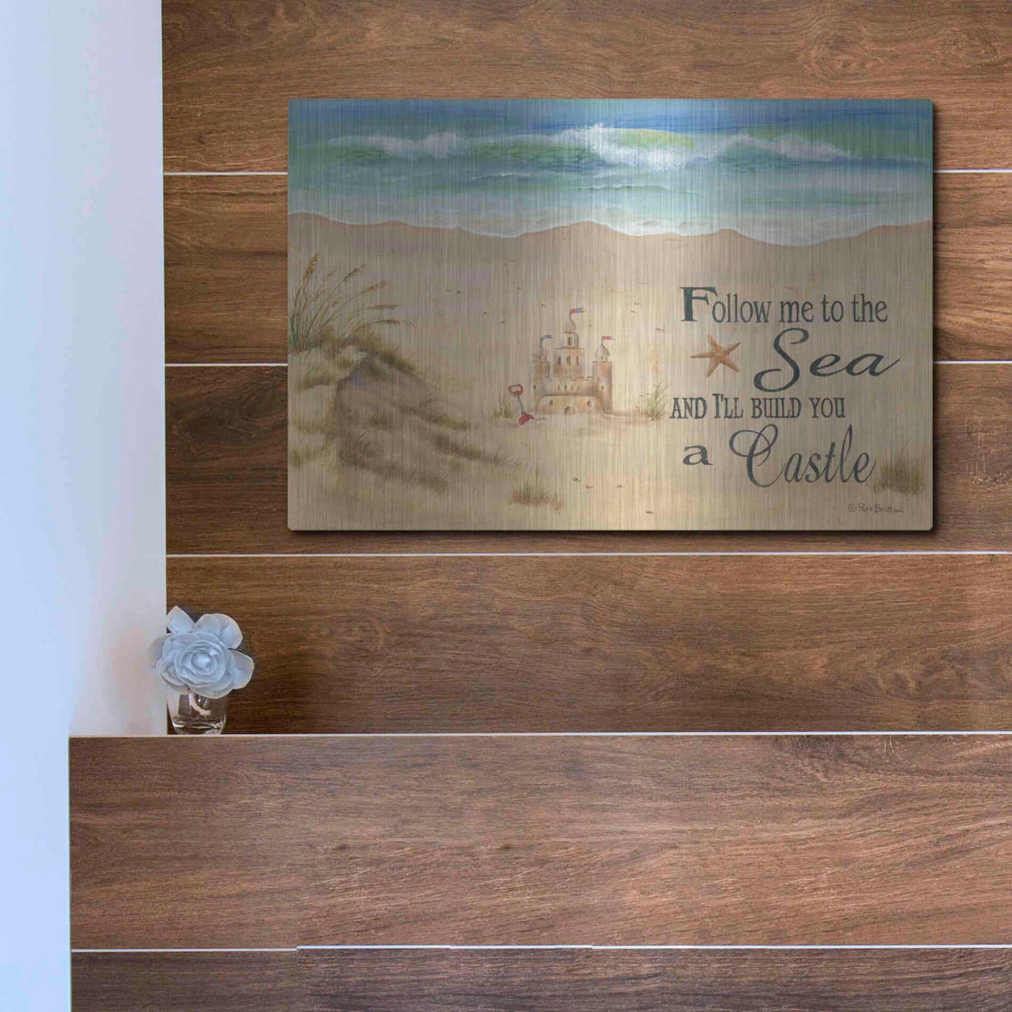 Luxe Metal Art 'Sandcastle' by Pam Britton, Metal Wall Art,16x12