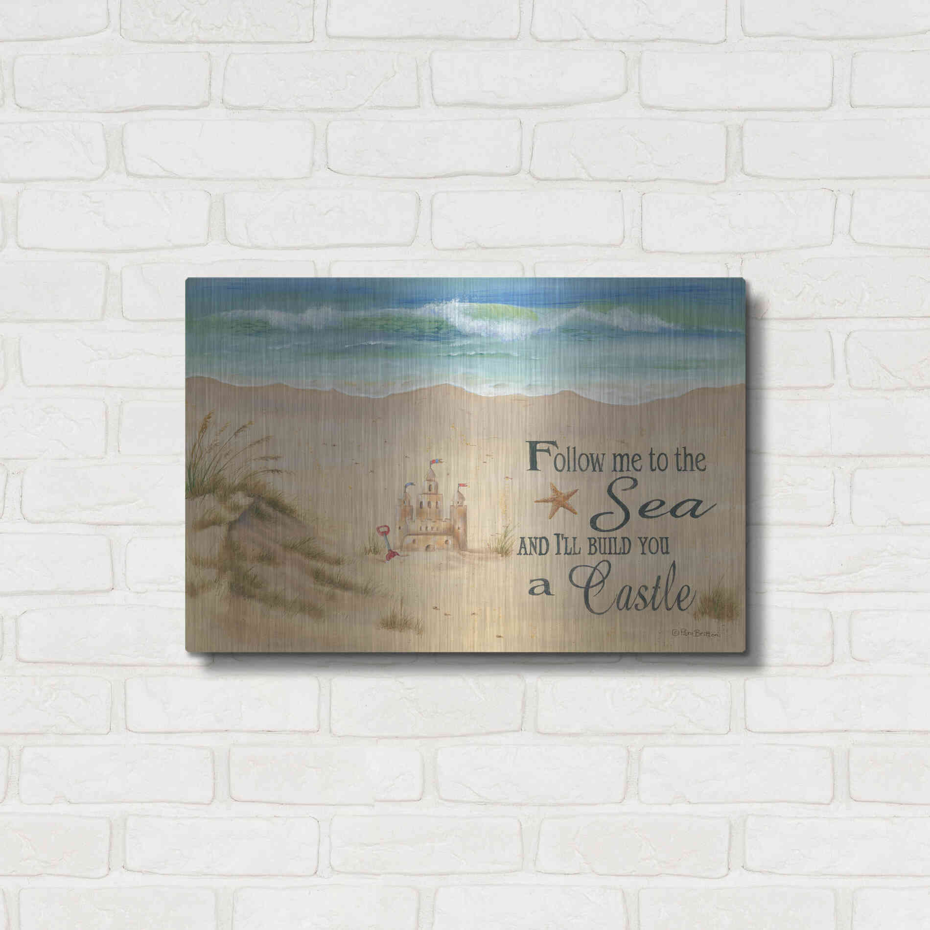 Luxe Metal Art 'Sandcastle' by Pam Britton, Metal Wall Art,24x16