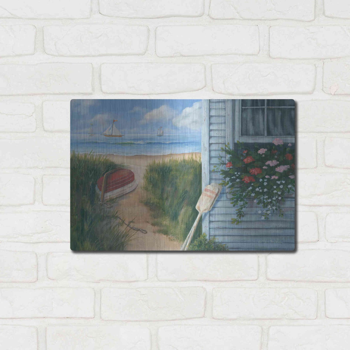 Luxe Metal Art 'Beach Cottage I' by Pam Britton, Metal Wall Art,16x12