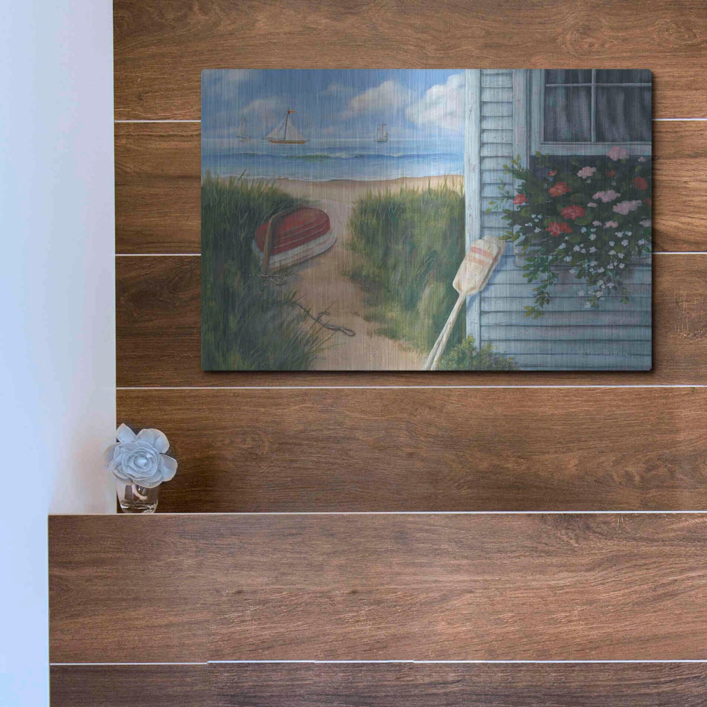 Luxe Metal Art 'Beach Cottage I' by Pam Britton, Metal Wall Art,16x12