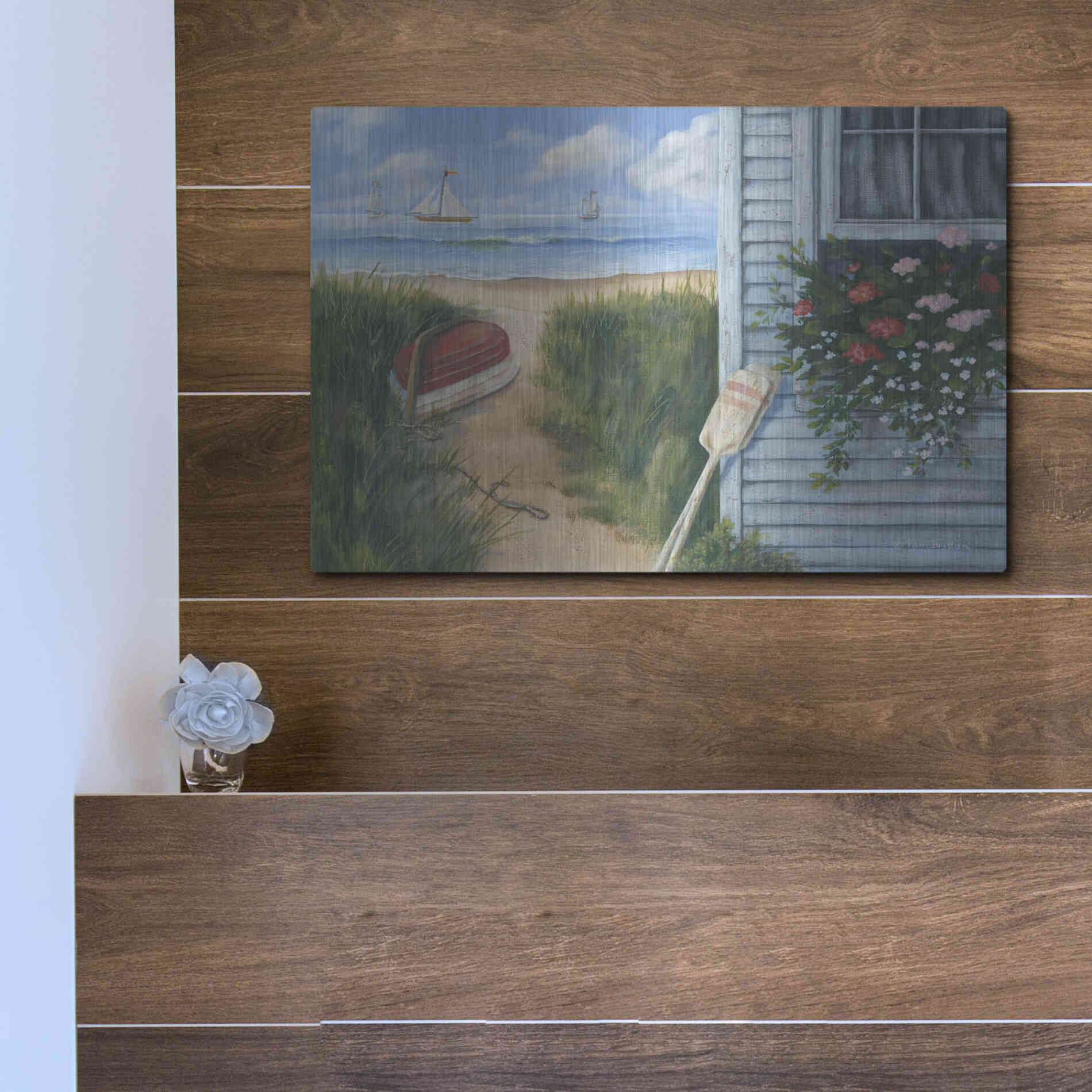 Luxe Metal Art 'Beach Cottage I' by Pam Britton, Metal Wall Art,16x12