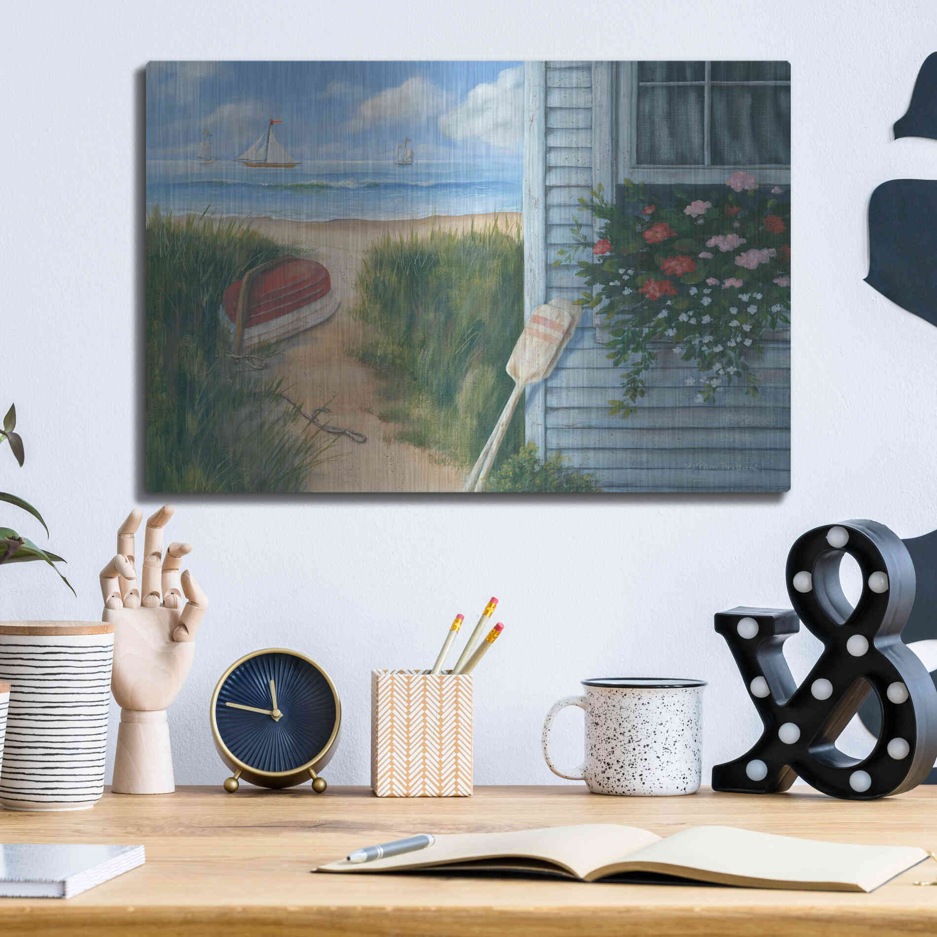 Luxe Metal Art 'Beach Cottage I' by Pam Britton, Metal Wall Art,16x12