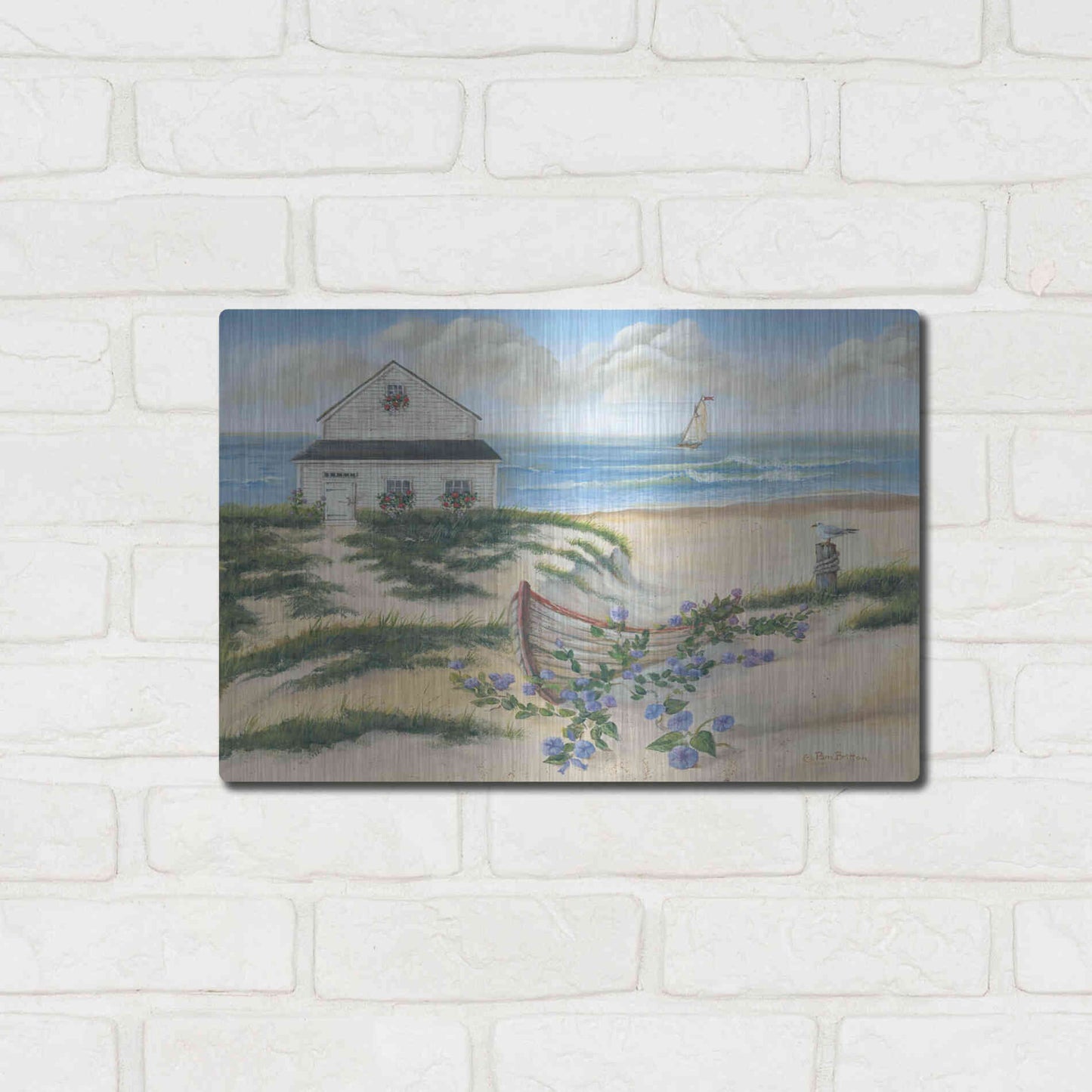 Luxe Metal Art 'Beach Cottage II' by Pam Britton, Metal Wall Art,16x12