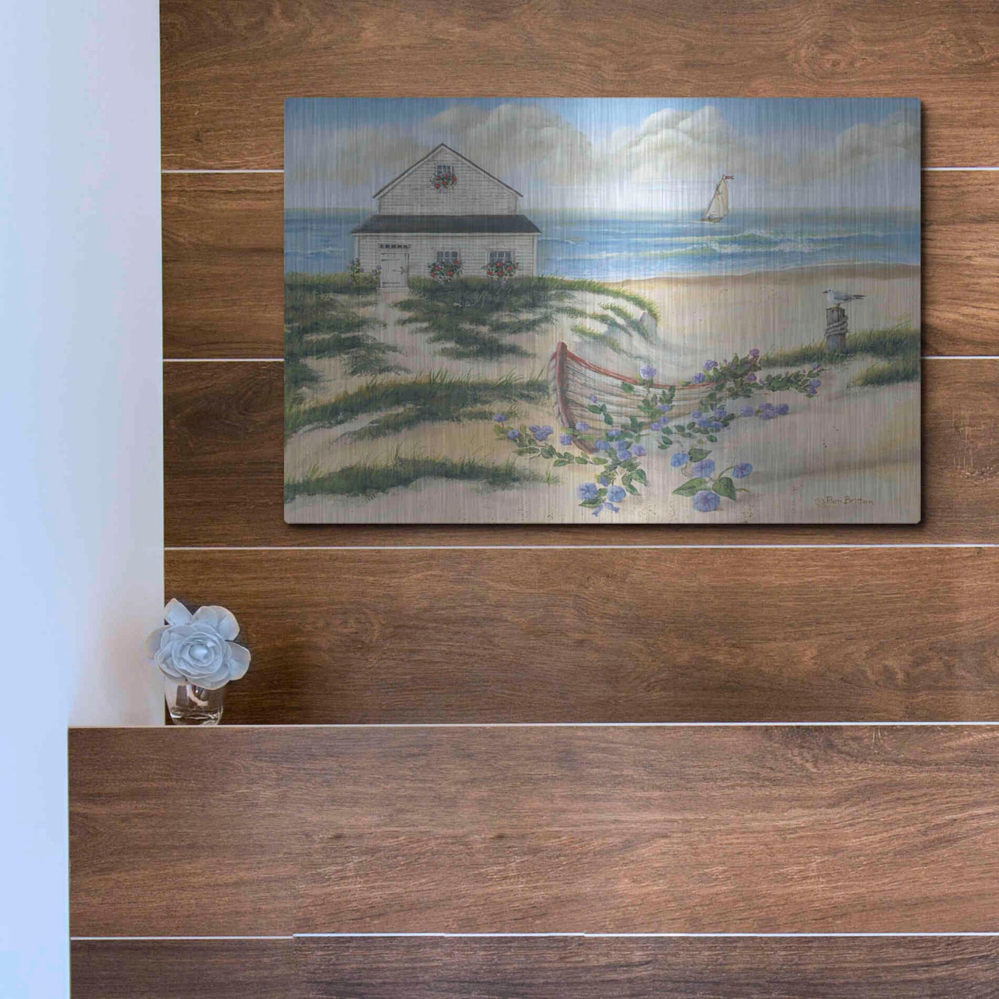 Luxe Metal Art 'Beach Cottage II' by Pam Britton, Metal Wall Art,16x12