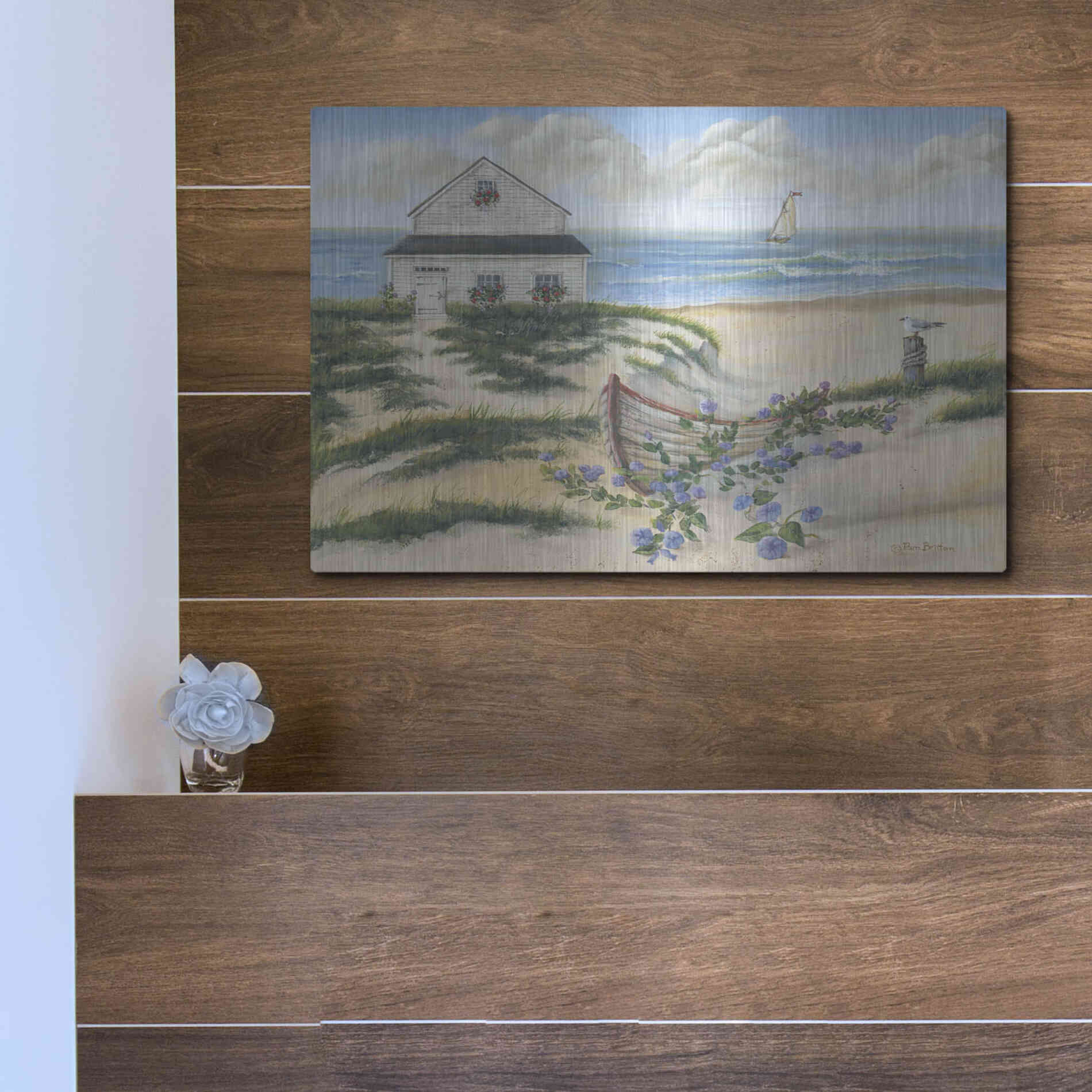 Luxe Metal Art 'Beach Cottage II' by Pam Britton, Metal Wall Art,16x12