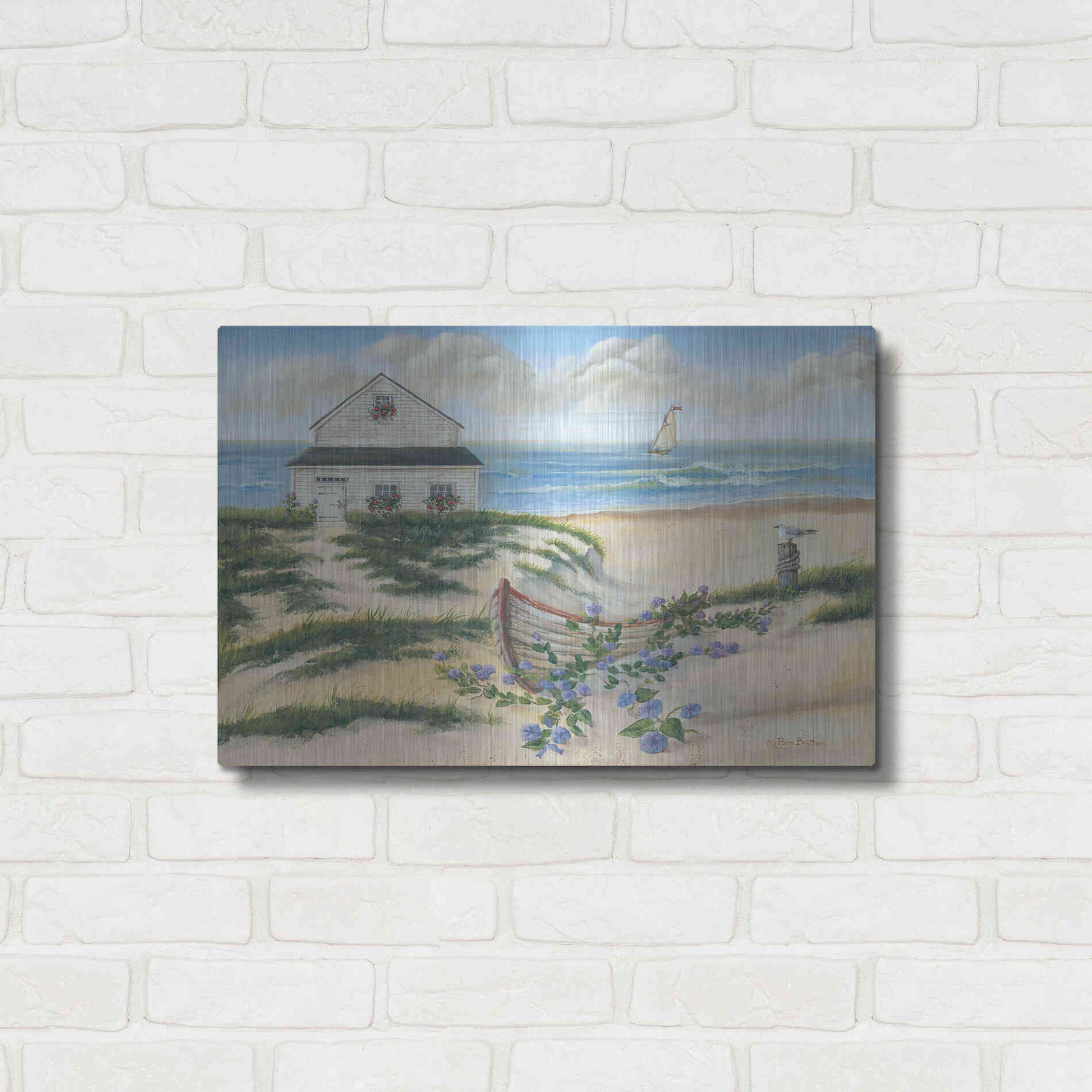 Luxe Metal Art 'Beach Cottage II' by Pam Britton, Metal Wall Art,24x16