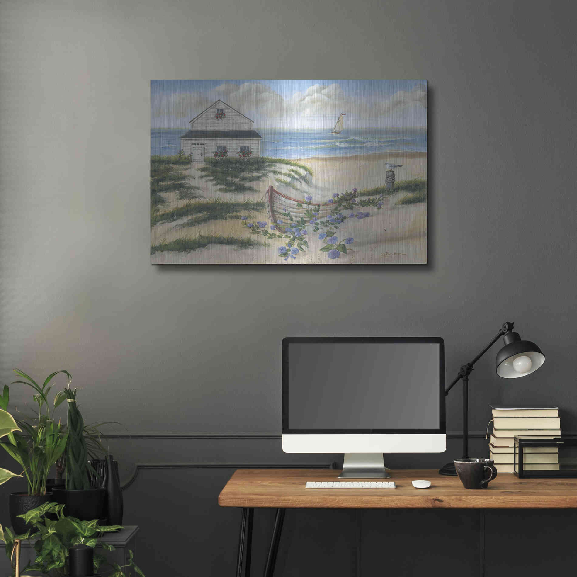 Luxe Metal Art 'Beach Cottage II' by Pam Britton, Metal Wall Art,36x24